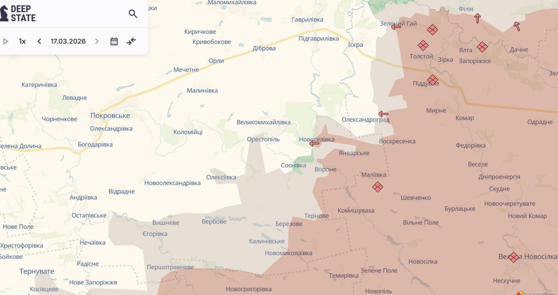 Ориентировочная карта боевых действий на 17 марта в 22:47/DeepStateMap
