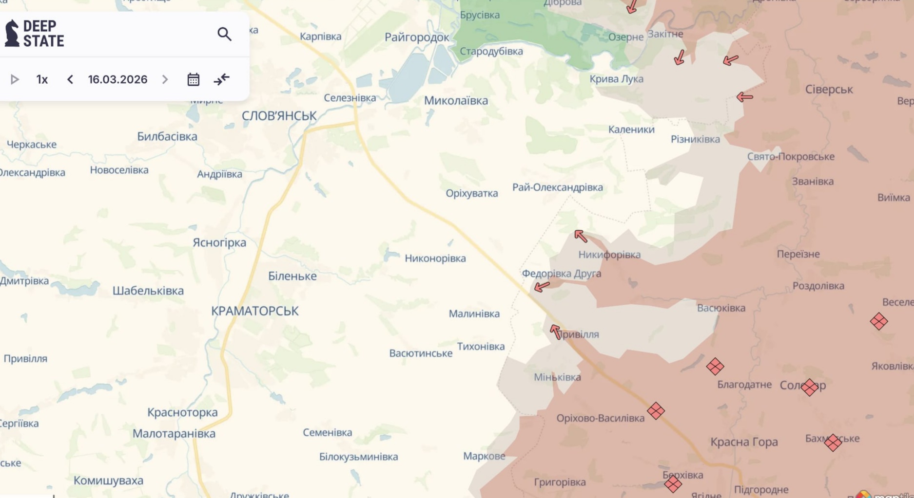 Ориентировочная карта боевых действий на 16 марта в 23:17/DeepStateMap