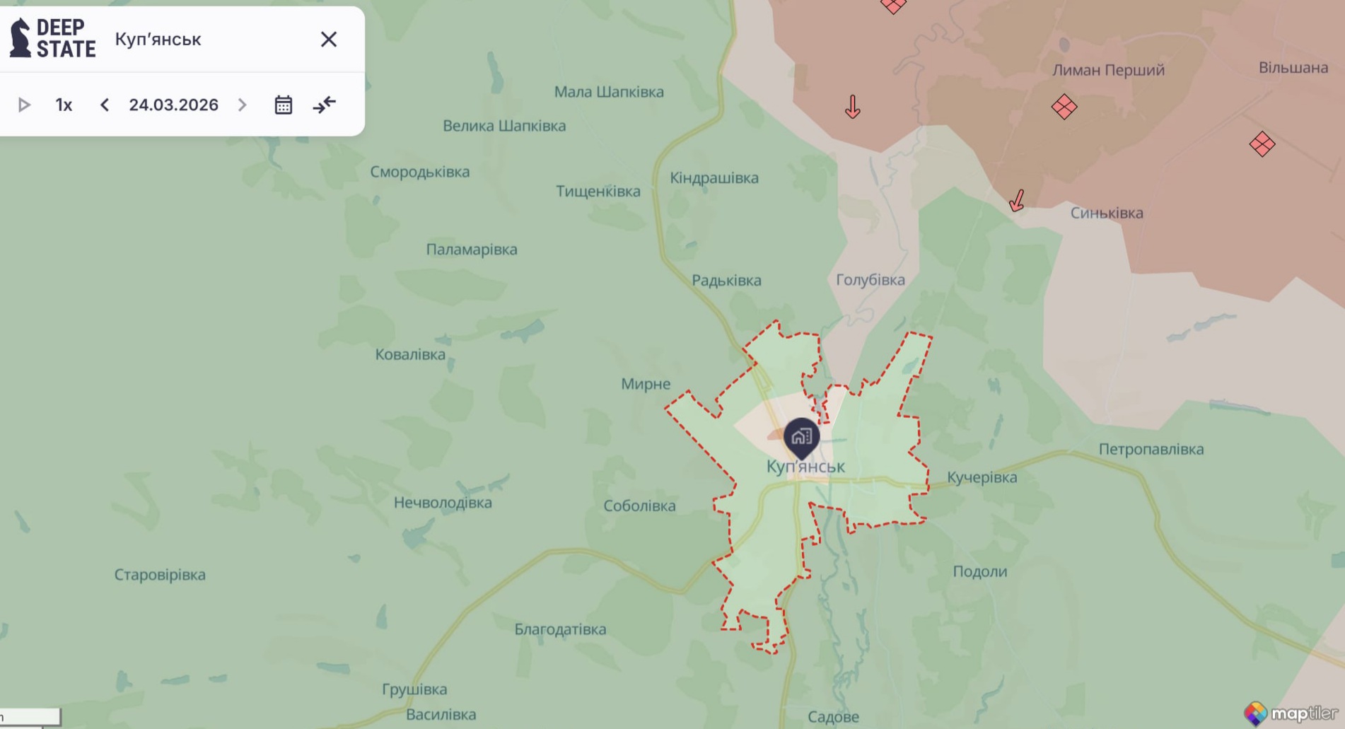 Ориентировочная карта боевых действий на 24 марта в 22:49/DeepStateMap