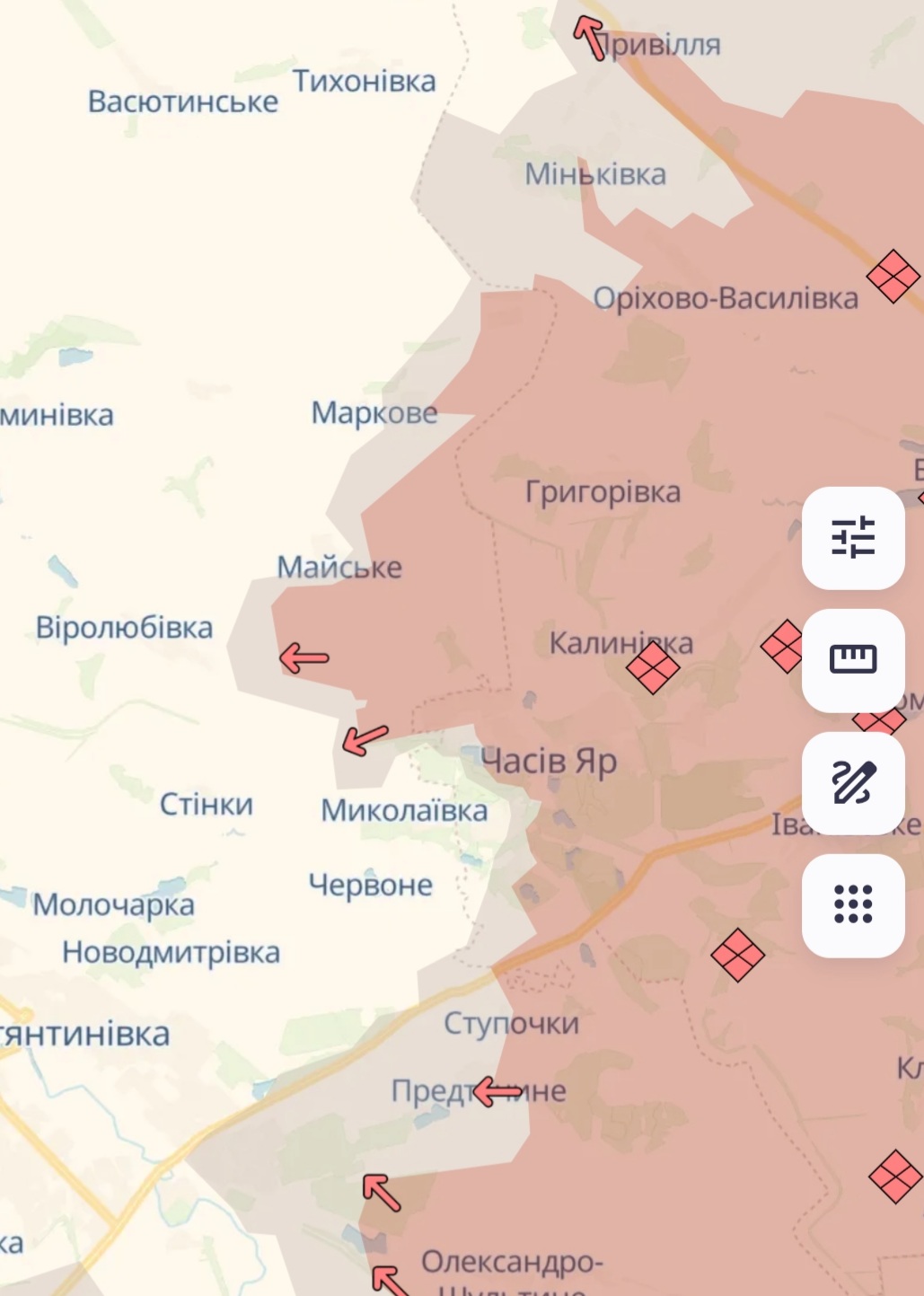 Ориентировочная карта боевых действий на 9 марта в 23:18/DeepStateMap