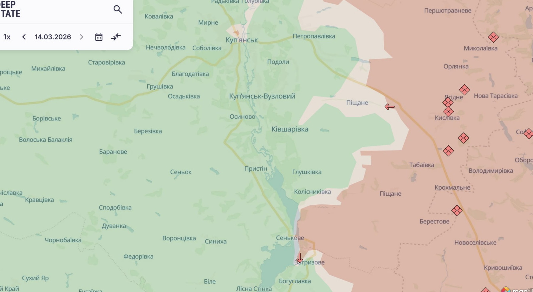 Ориентировочная карта боевых действий на 14 марта в 23:16/DeepStateMap