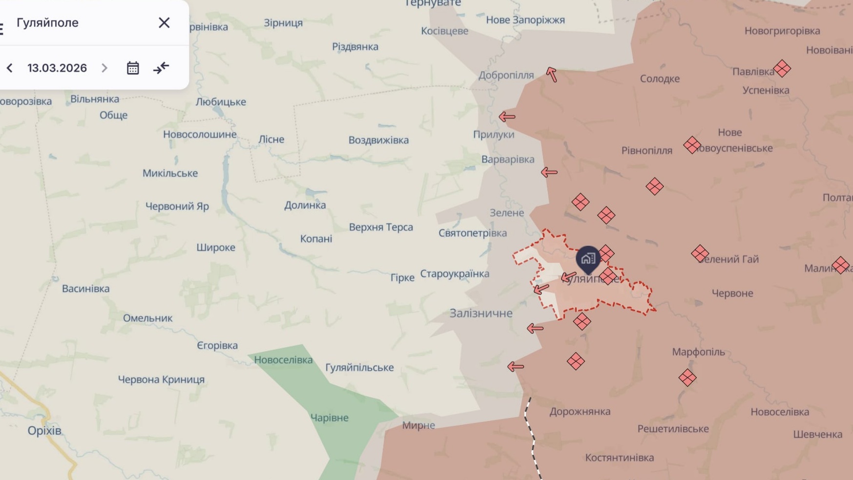 Ориентировочная карта боевых действий на 13 марта в 23:01/DeepStateMap
