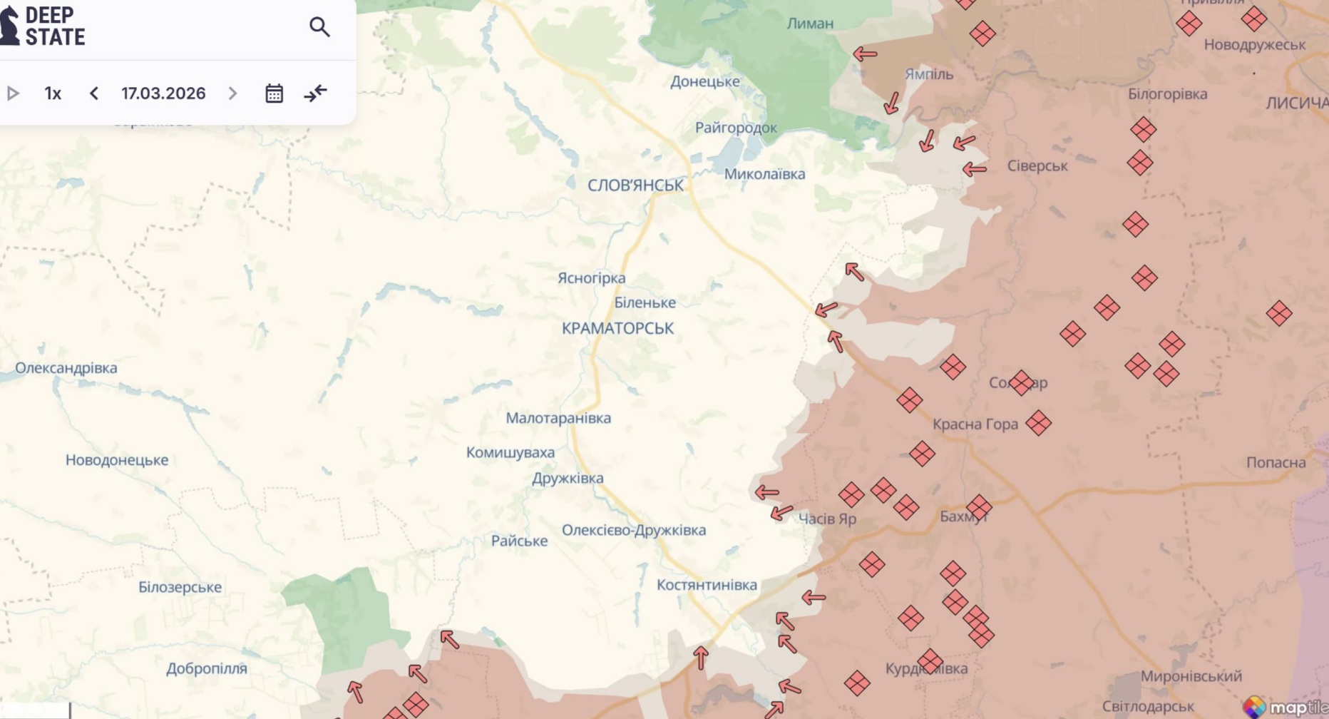 Ориентировочная карта боевых действий на 17 марта в 22:47/DeepStateMap