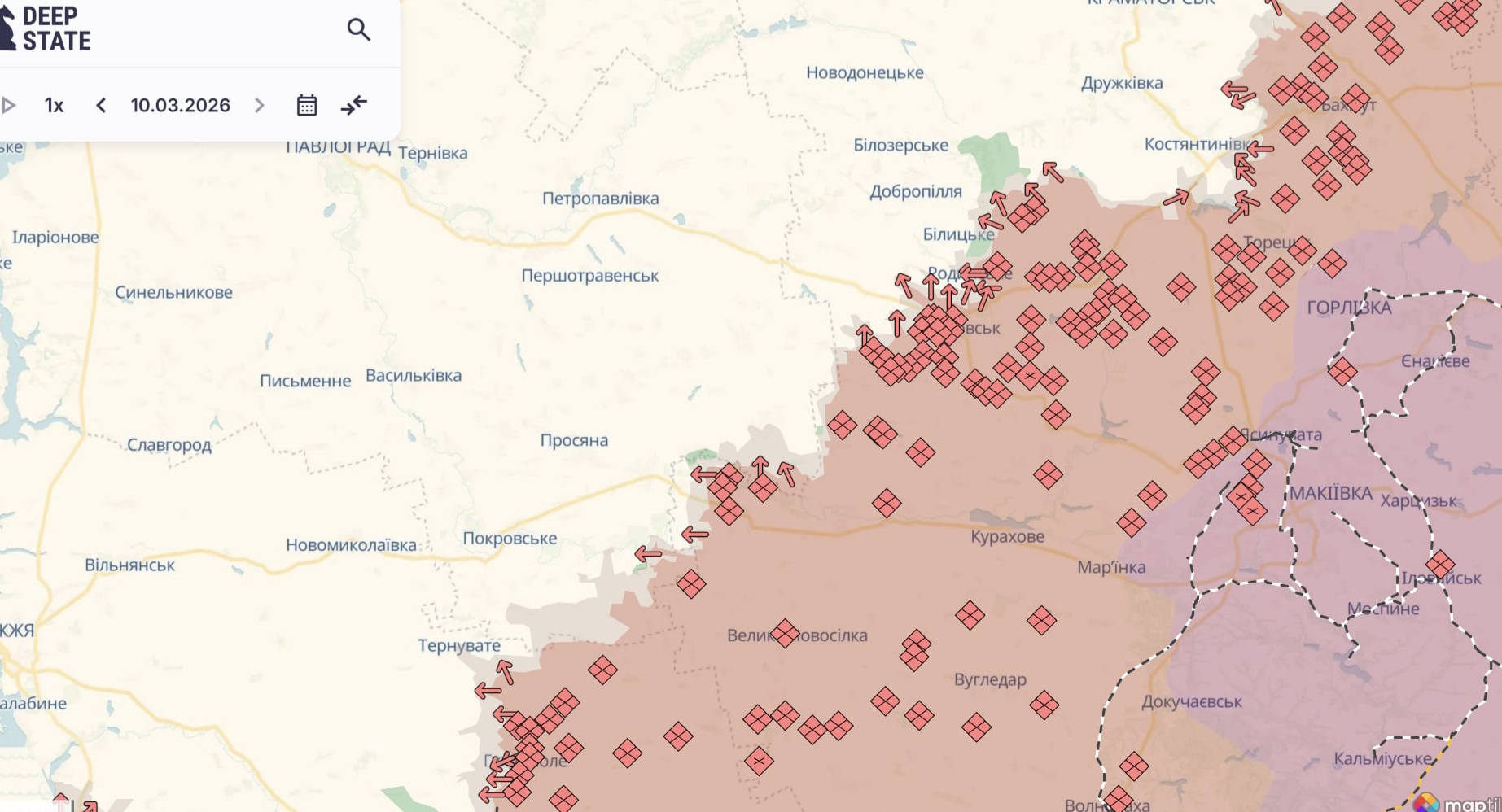 Ориентировочная карта боевых действий на 10 марта в 23:31/DeepStateMap