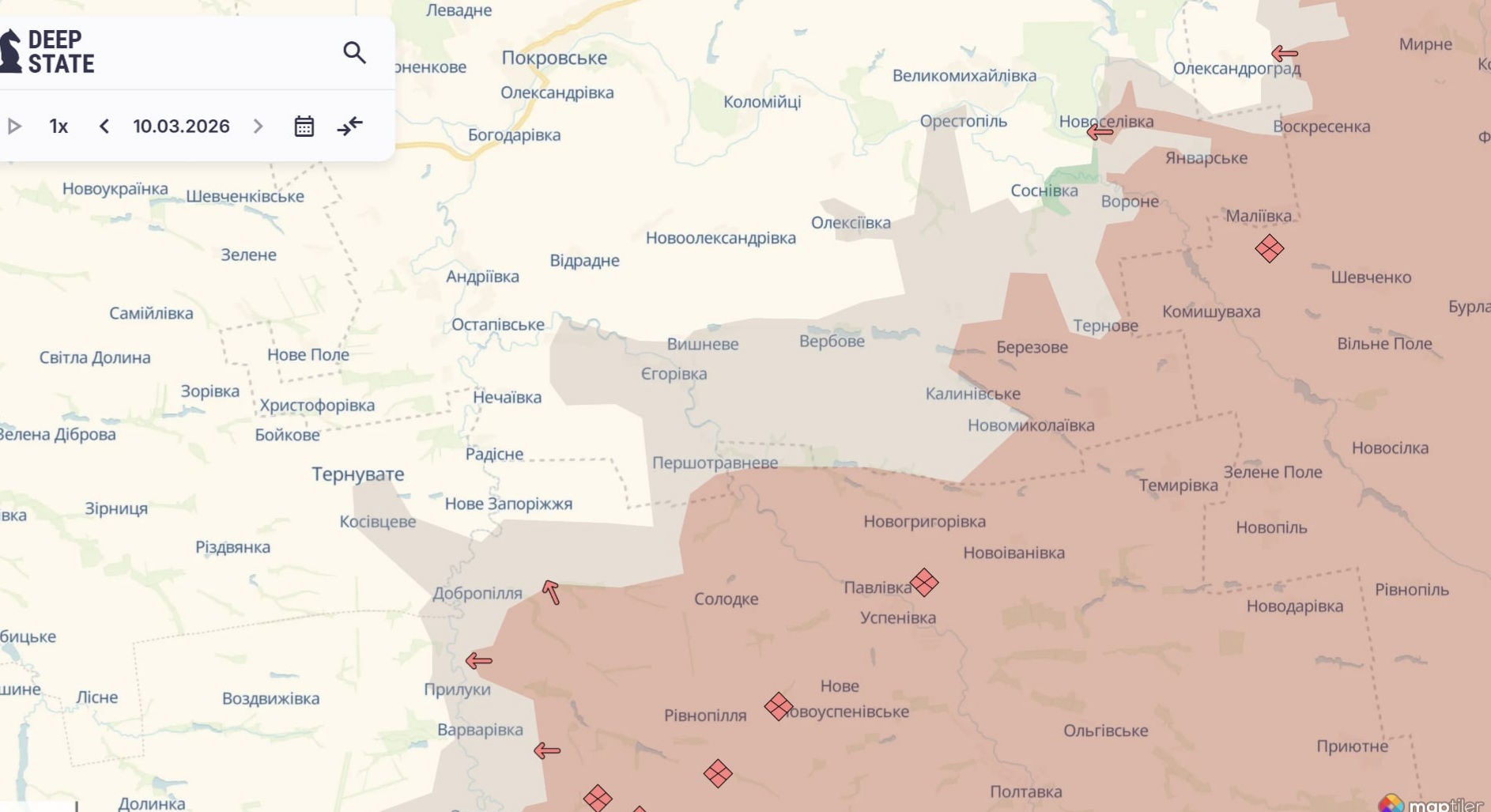 Ориентировочная карта боевых действий на 10 марта в 23:31/DeepStateMap