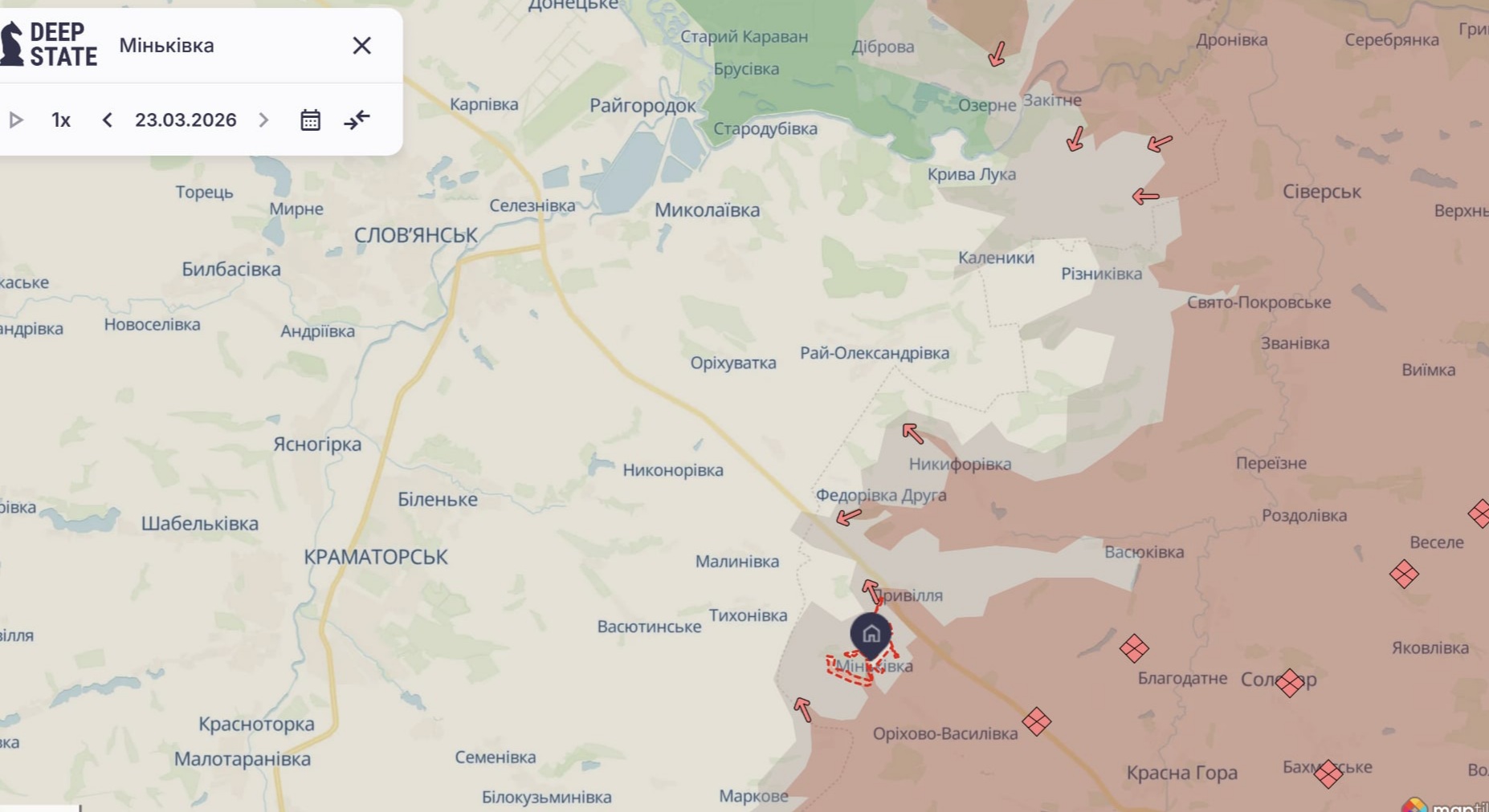 Ориентировочная карта боевых действий на 23 марта в 23:14/DeepStateMap
