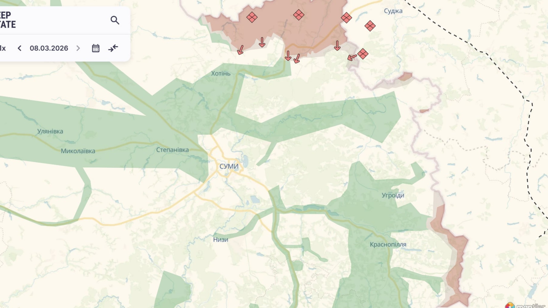 Ориентировочная карта боевых действий на 8 марта в 21:36/DeepStateMap