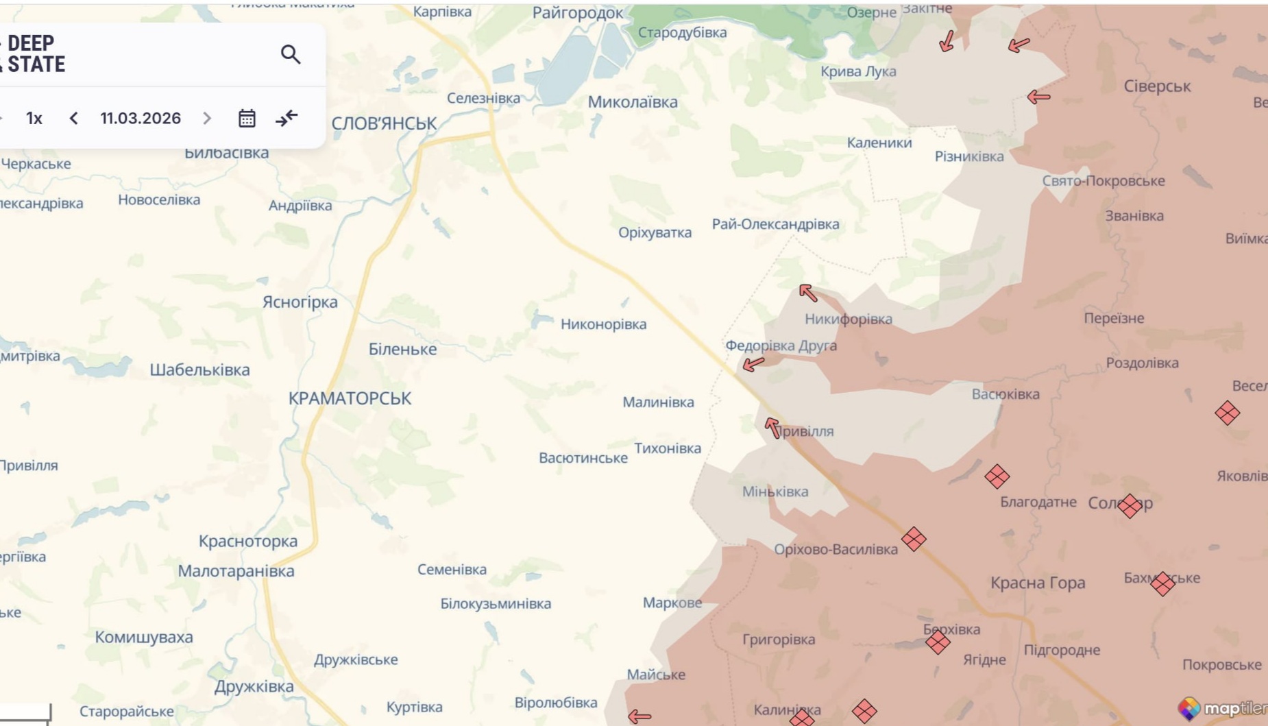 Ориентировочная карта боевых действий на 11 марта в 23:46/DeepStateMap