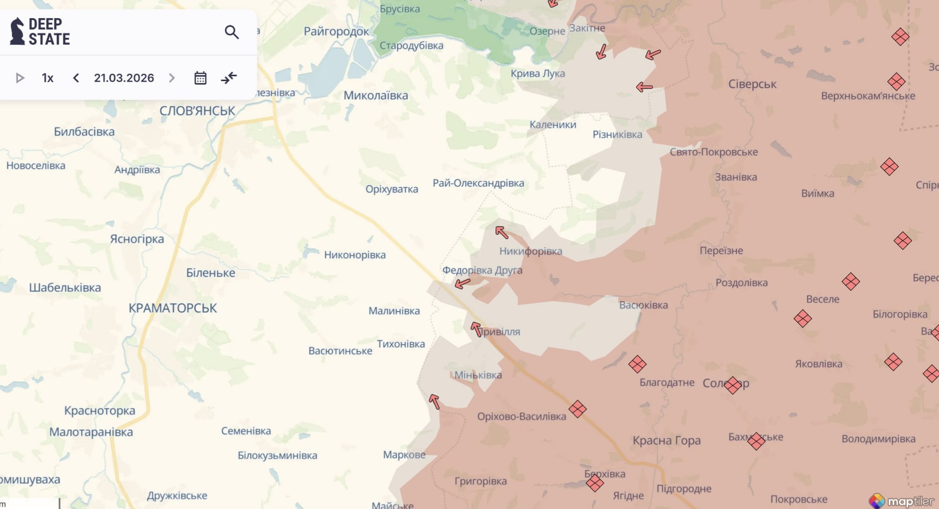 Ориентировочная карта боевых действий на 21 марта в 22:47/DeepStateMap