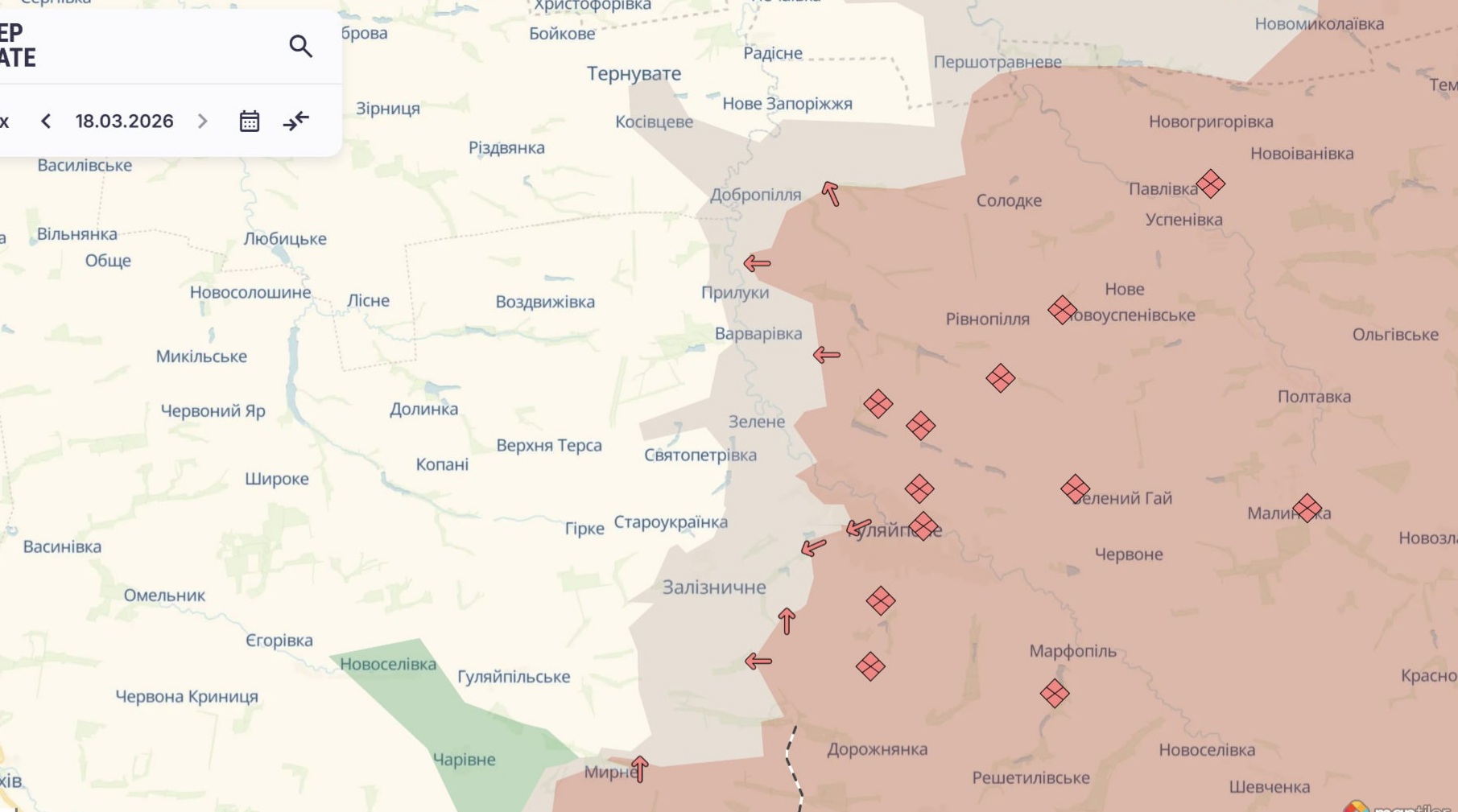 Ориентировочная карта боевых действий по состоянию на 18 марта в 22:04/DeepStateMap