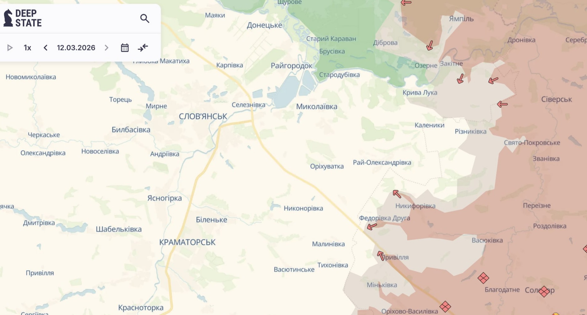Ориентировочная карта боевых действий от DeepState по состоянию на 23:31 12 марта