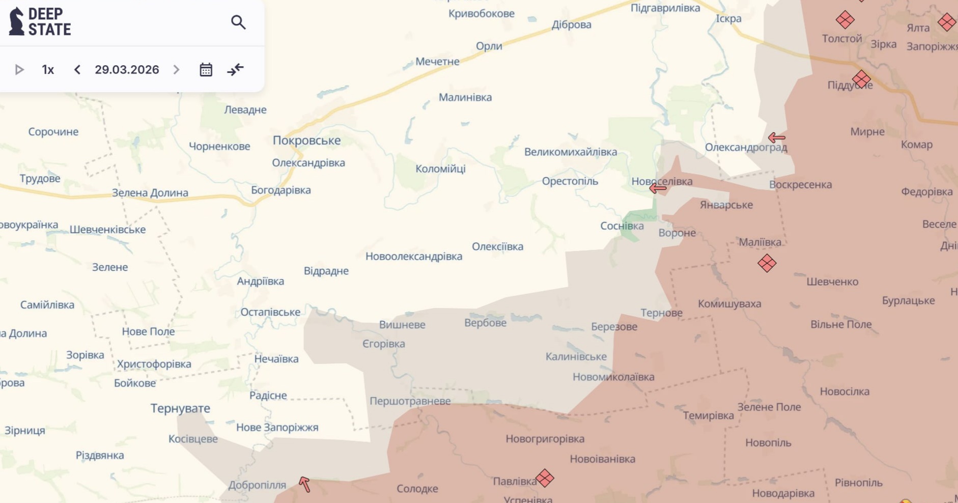 Ориентировочная карта боевых действий на 29 марта в 23:08/DeepStateMap