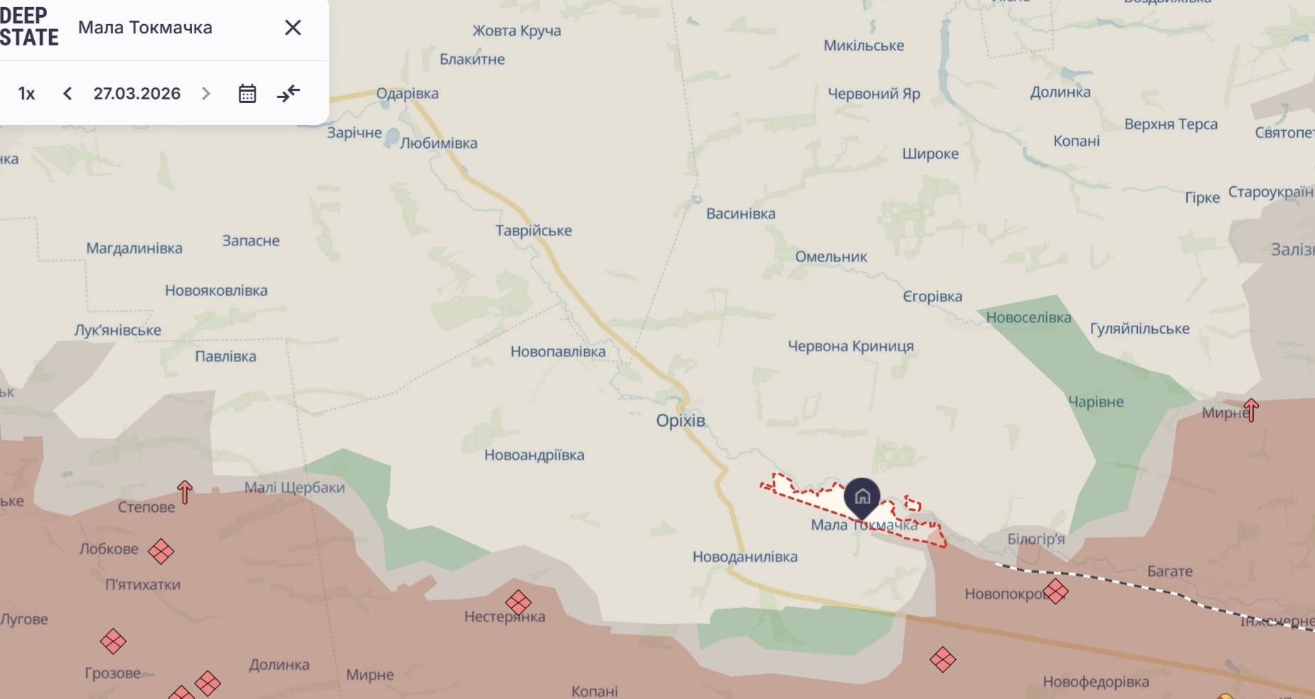 Ориентировочная карта боевых действий на 27 марта в 23:14/DeepStateMap