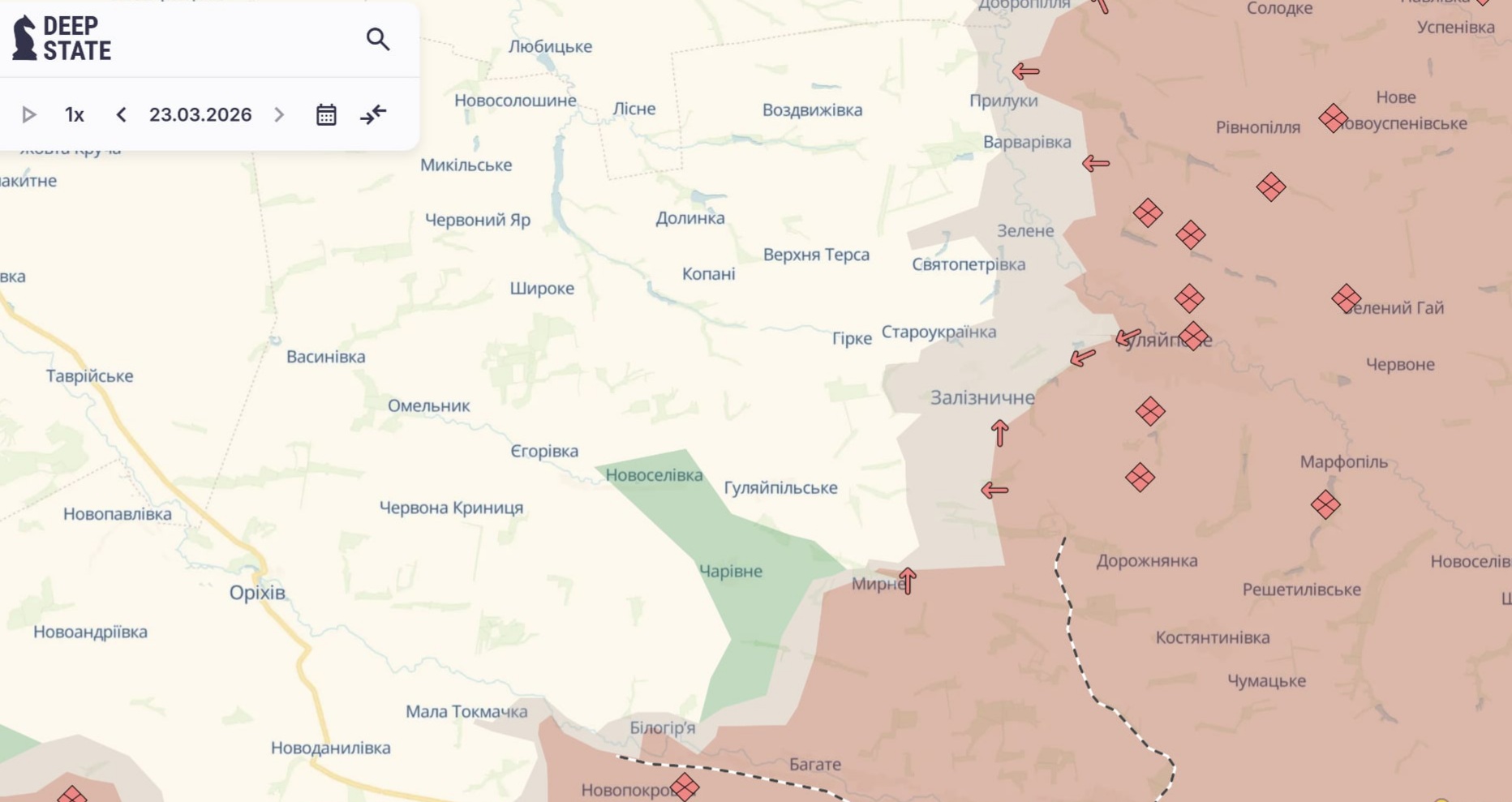Ориентировочная карта боевых действий на 23 марта в 23:14/DeepStateMap