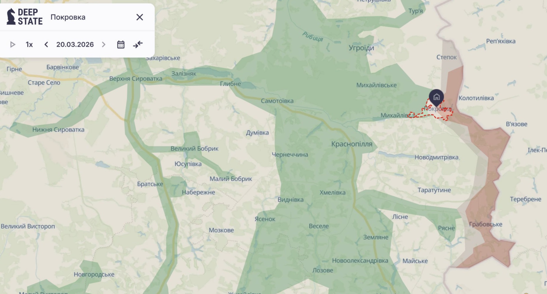 Ориентировочная карта боевых действий на 20 марта в 23:41/DeepStateMap
