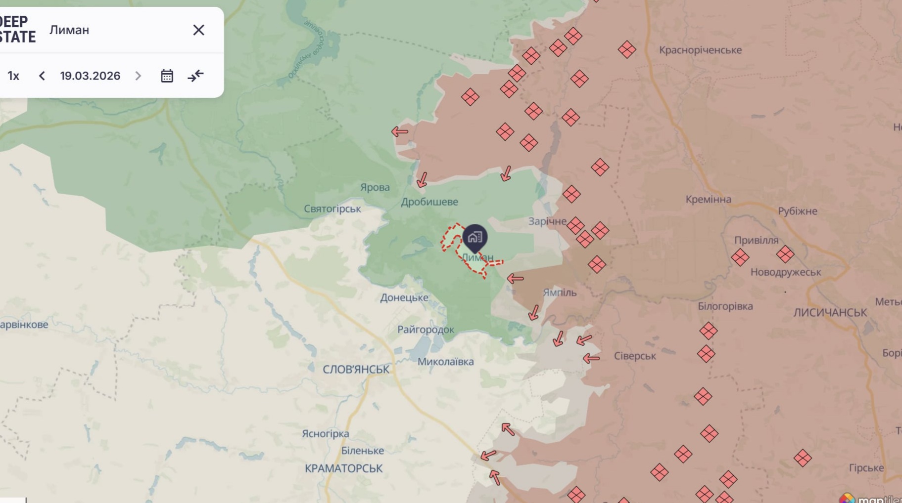 Ориентировочная карта боевых действий на 19 марта в 23:32/DeepStateMap