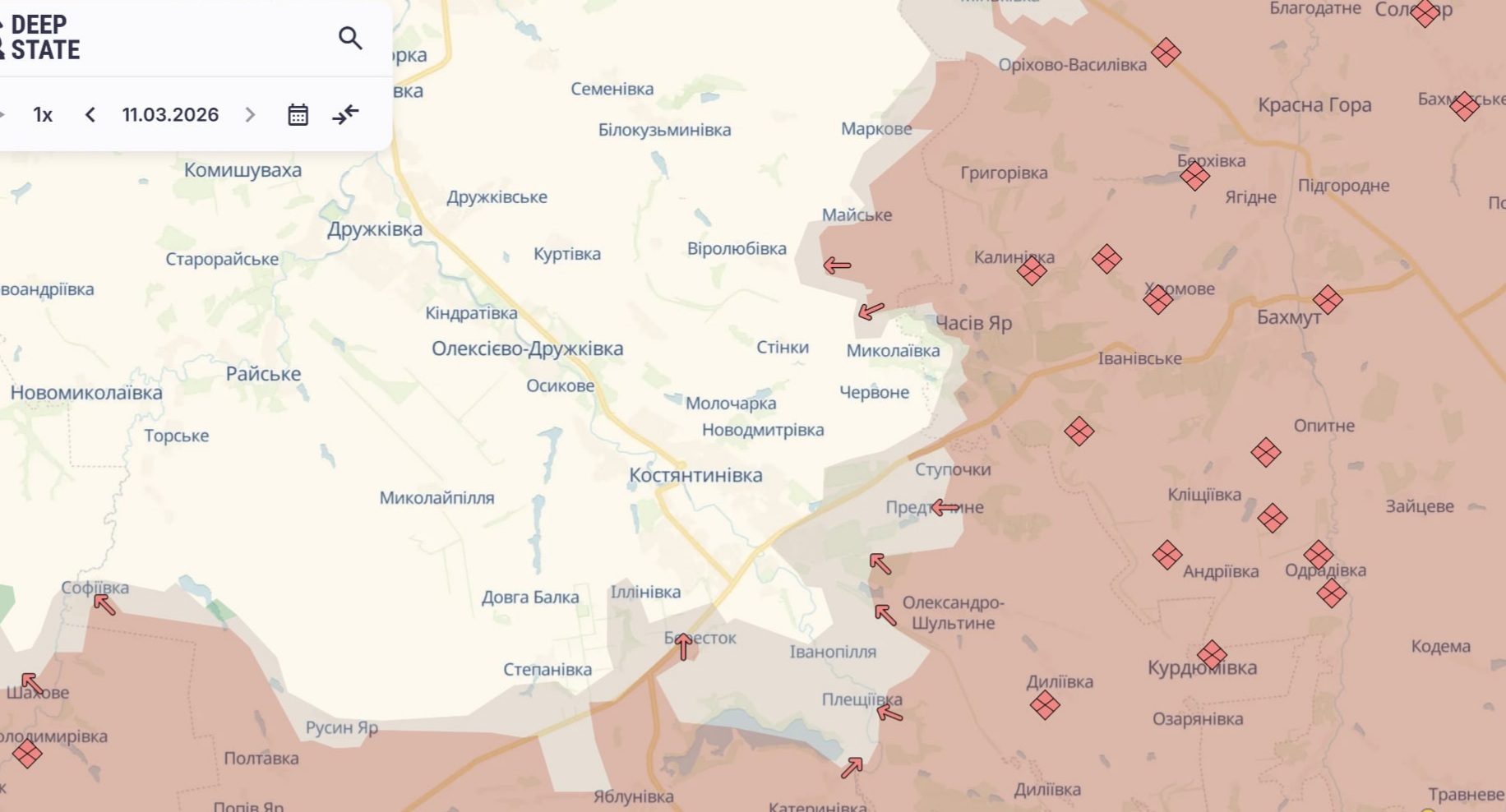 Ориентировочная карта боевых действий на 11 марта в 23:46/DeepStateMap