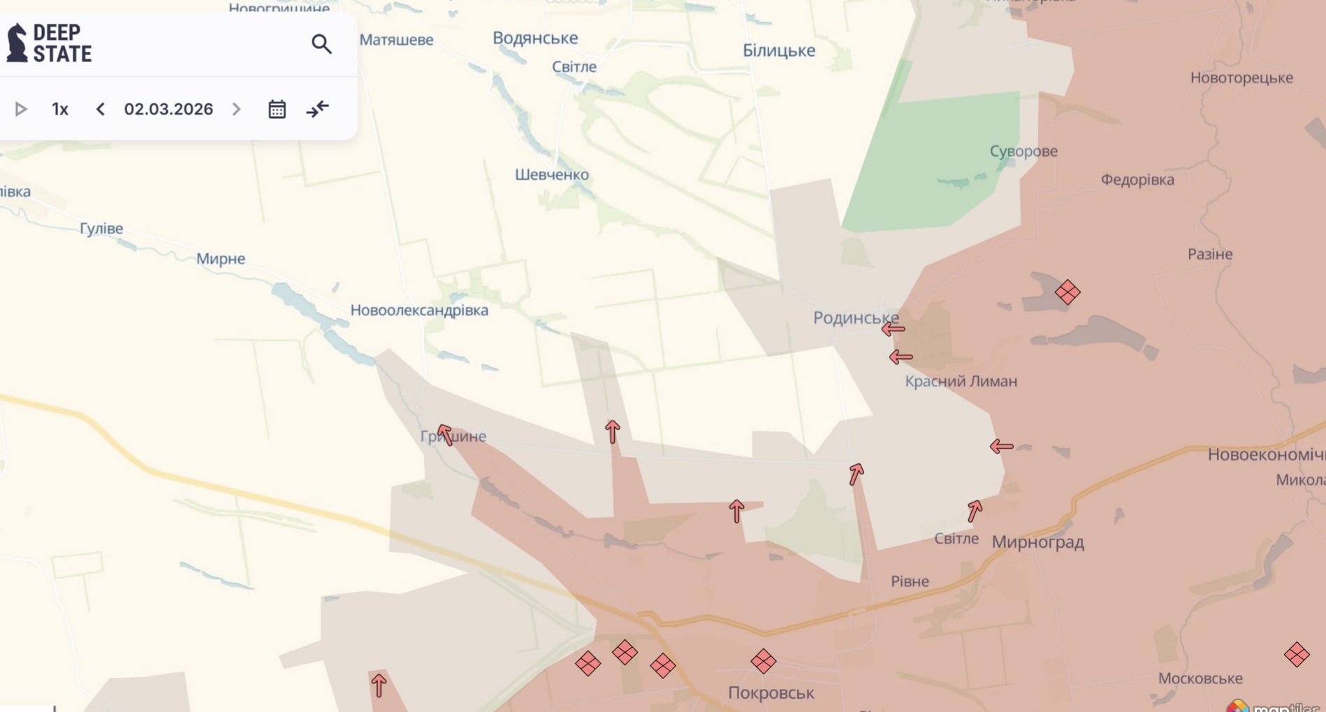 Ориентировочная карта боевых действий на 2 марта в 23:08/DeepStateMap