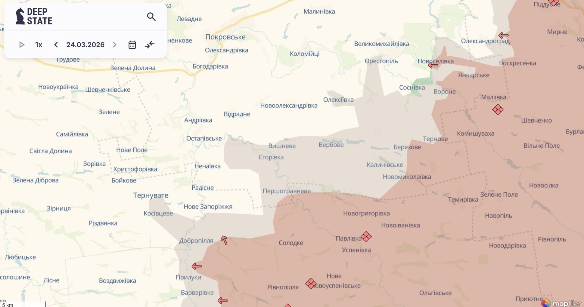 Ориентировочная карта боевых действий на 24 марта в 23:49/DeepStateMap