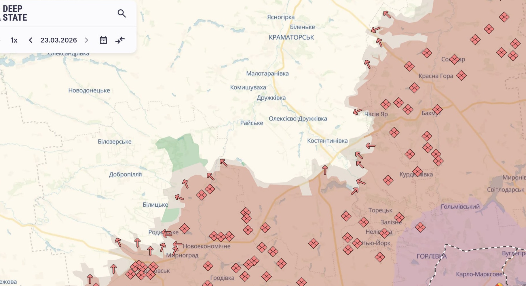 Ориентировочная карта боевых действий на 23 марта в 23:14/DeepStateMap