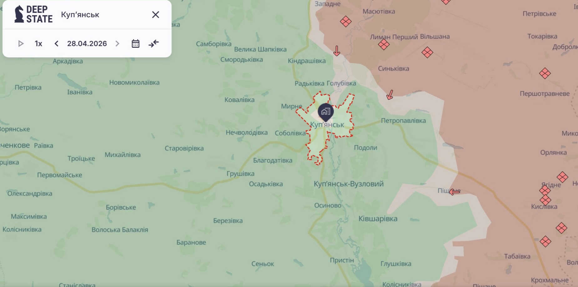 Ориентировочная карта боевых действий на 28 апреля в 22:46/DeepStateMap