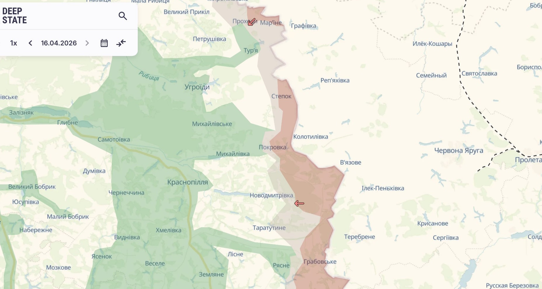 Ориентировочная карта боевых действий по состоянию на 16 апреля в 23:29/DeepStateMap