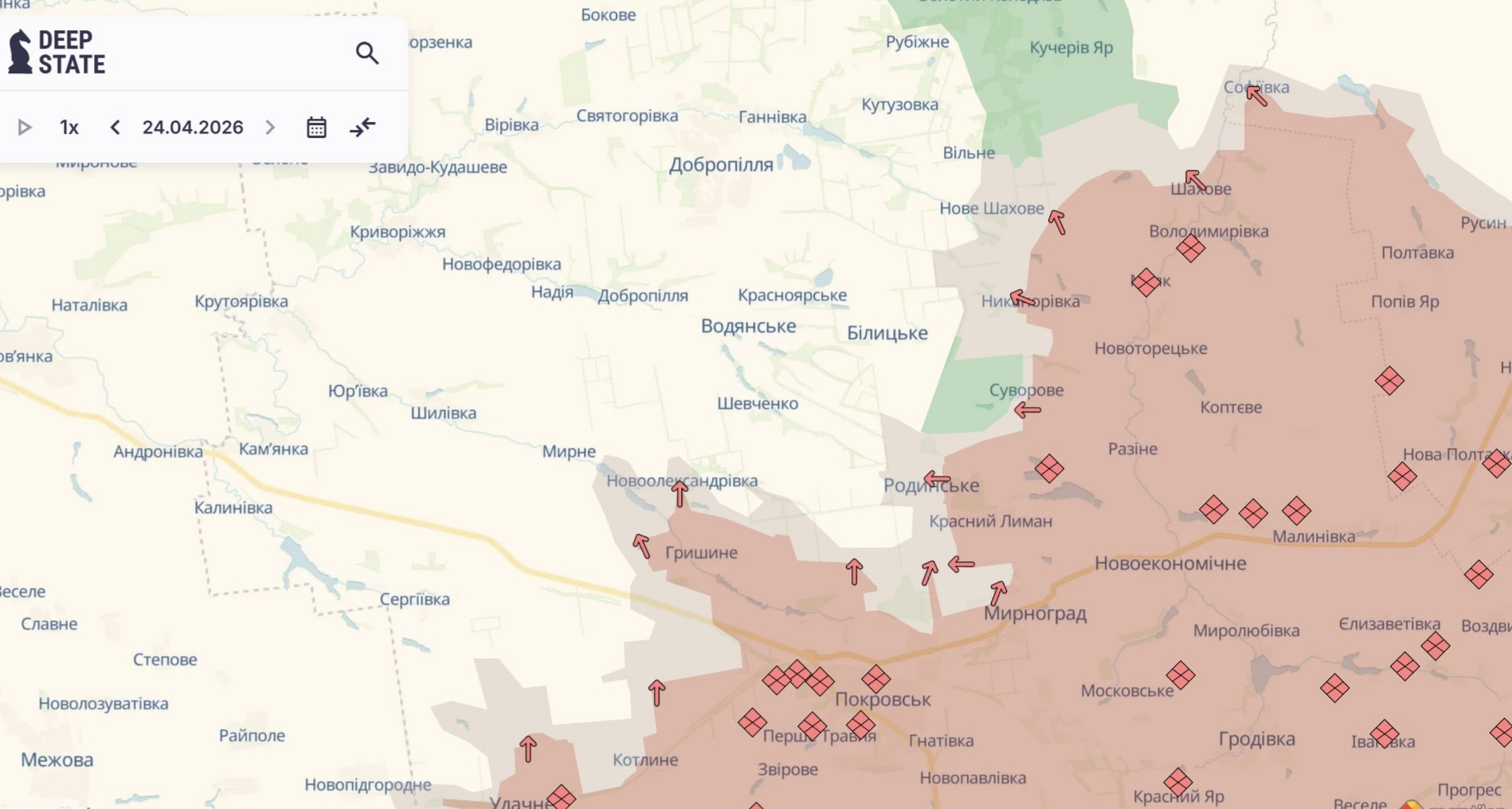 Ориентировочная карта боевых действий на 24 апреля в 22:01/DeepStateMap