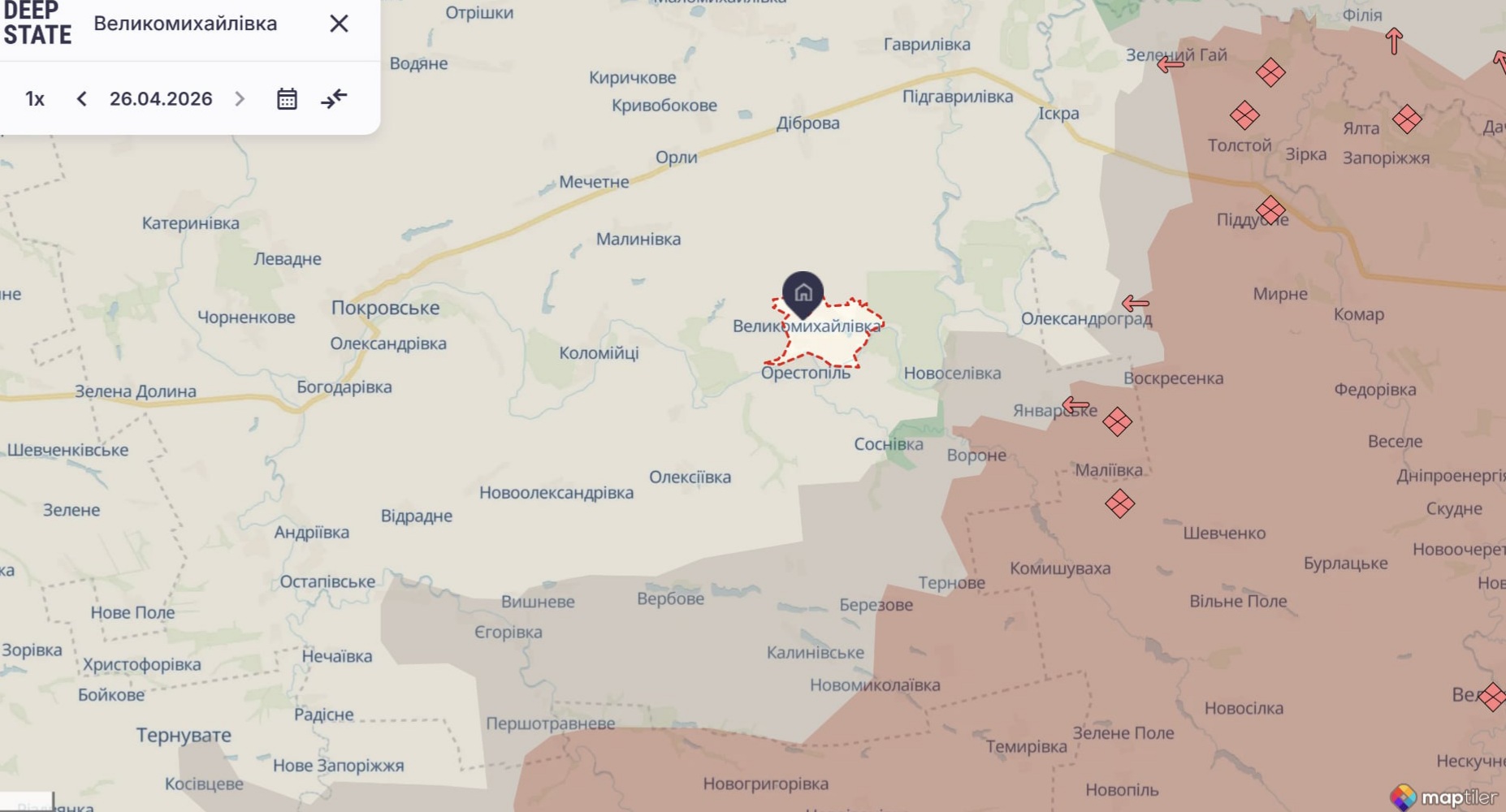 Ориентировочная карта боевых действий на 26 апреля в 20:55/DeepStateMap