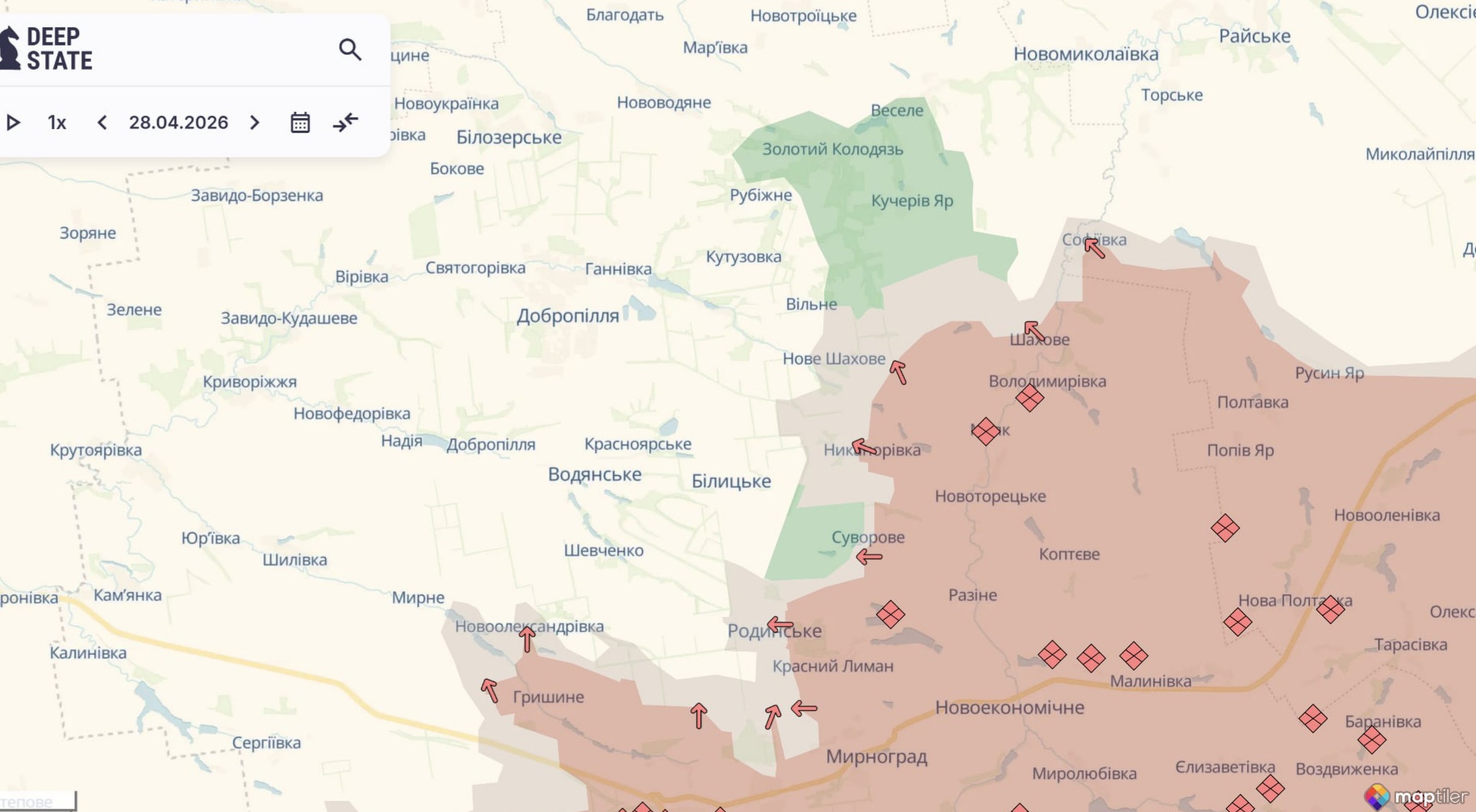 Ориентировочная карта боевых действий на 29 апреля в 23:43/DeepStateMap