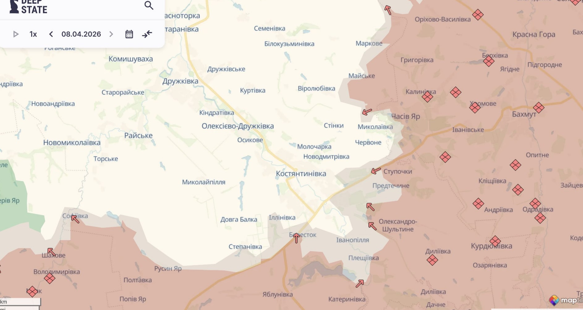 Ориентировочная карта боевых действий по состоянию на 8 апреля в 23:25/DeepStateMap