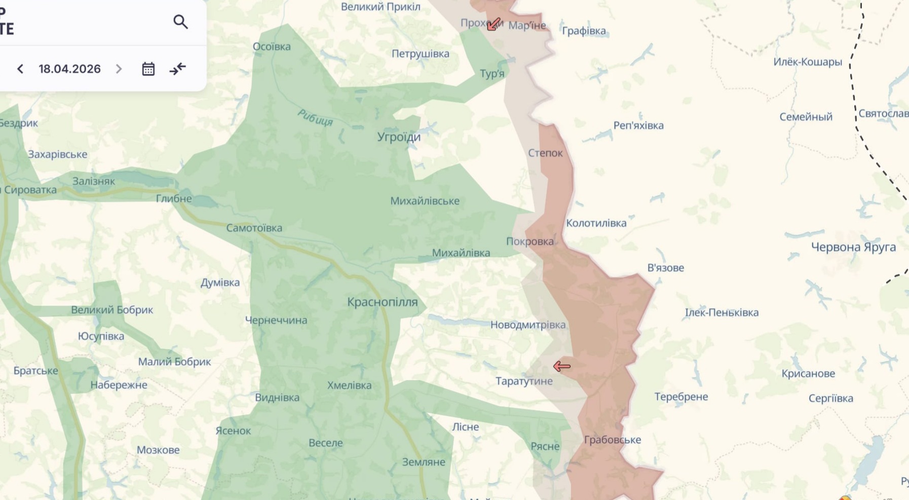 Ориентировочная карта боевых действий на 18 апреля в 21:43/DeepStateMap