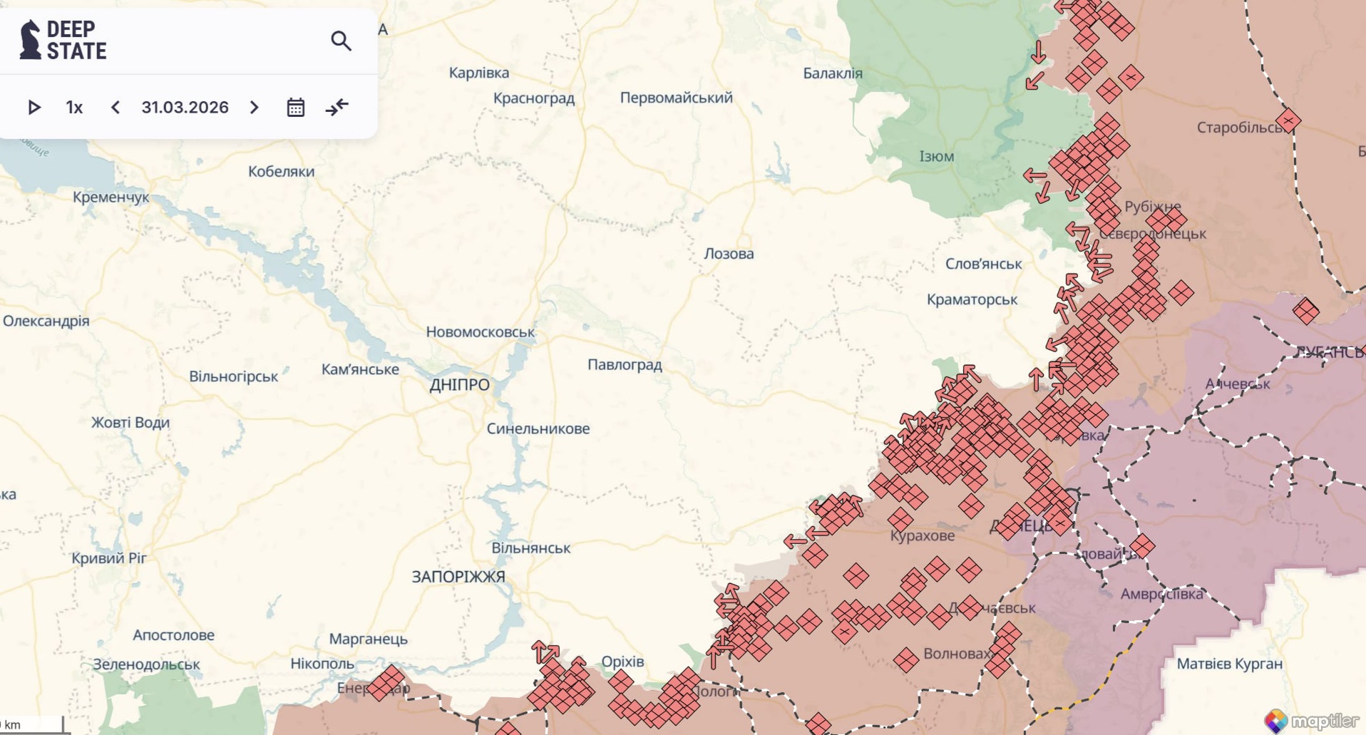 Ориентировочная карта боевых действий на 1 апреля в 22:21/DeepStateMap