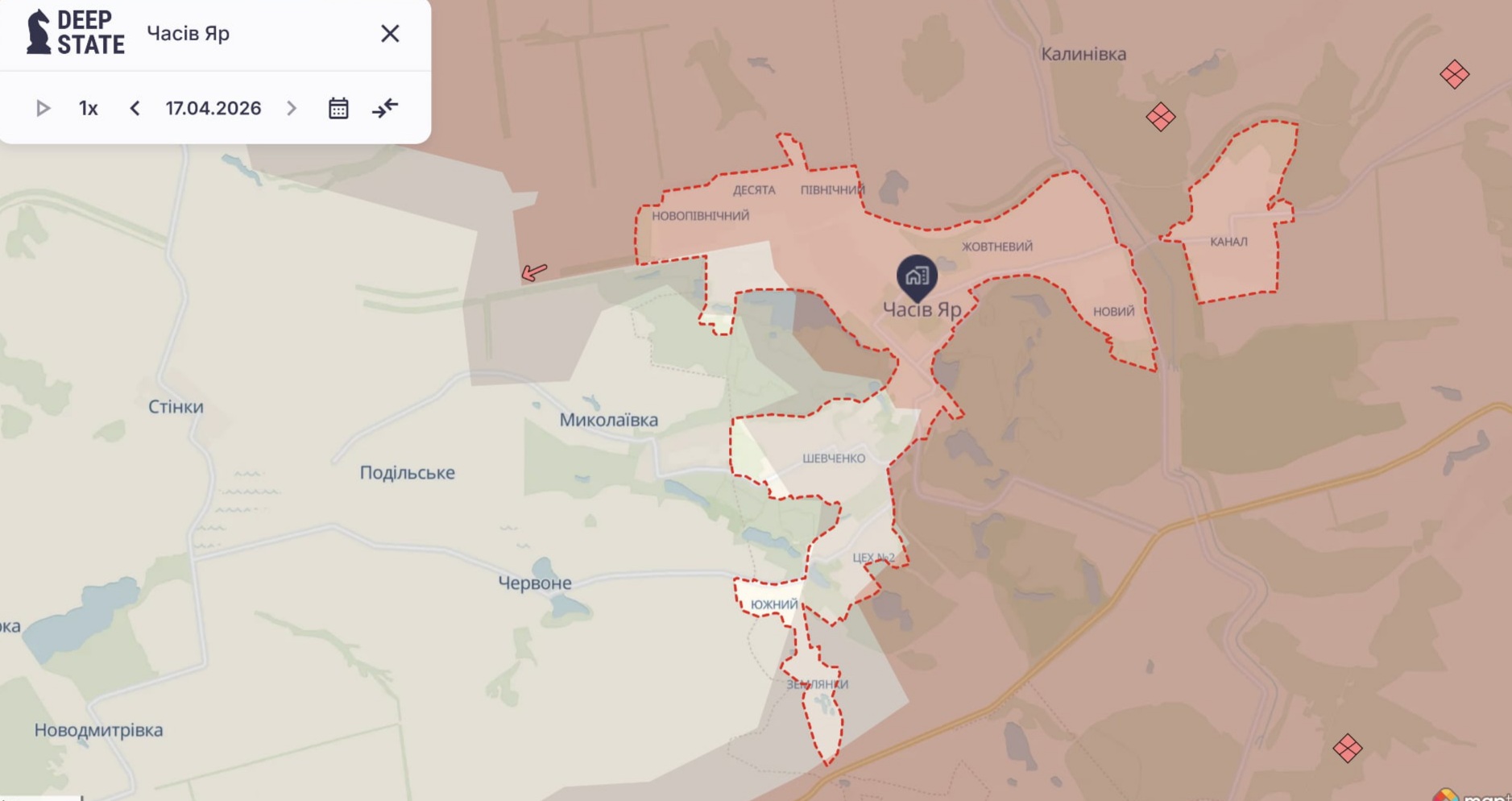 Ориентировочная карта боевых действий на 19 апреля в 21:07/DeepStateMap