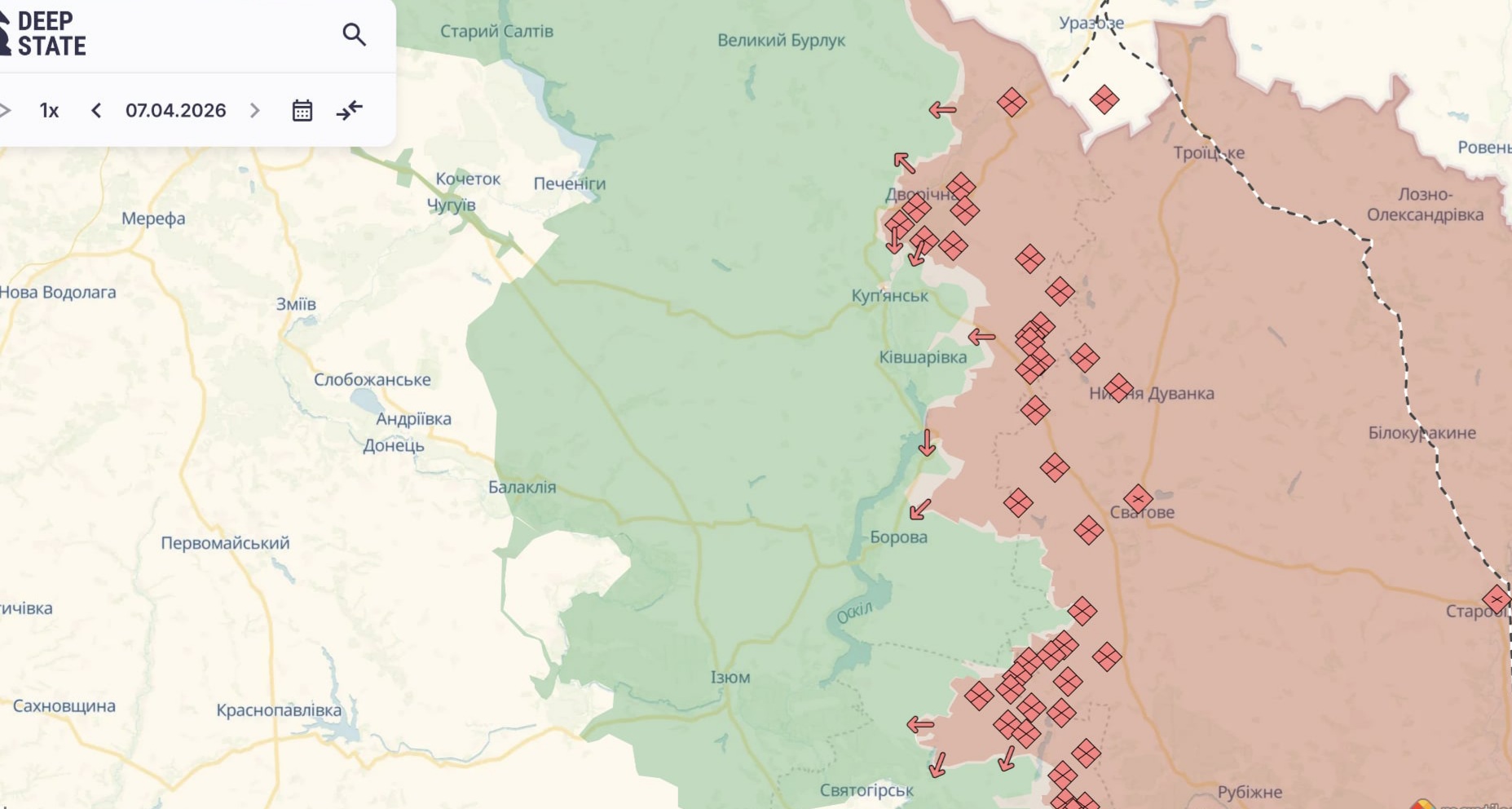 Ориентировочная карта боевых действий на 7 апреля в 18:29/DeepStateMap