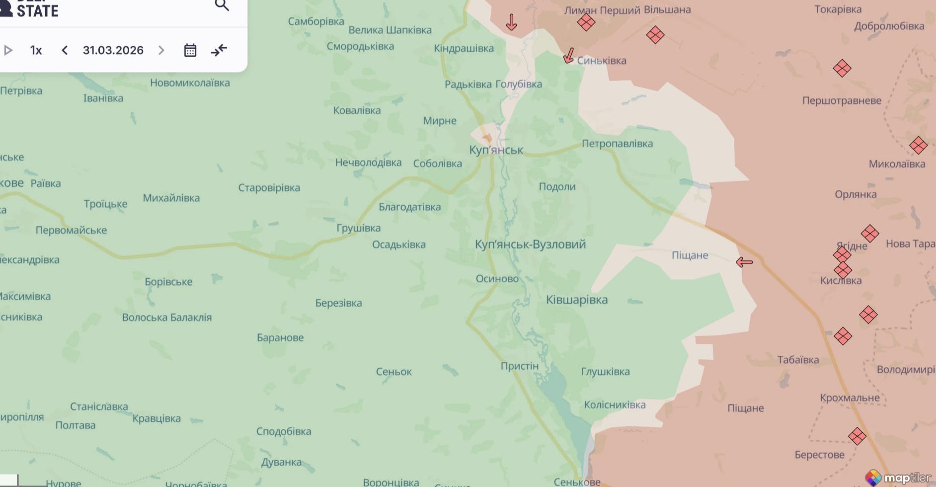 Ориентировочная карта боевых действий по состоянию на 31 марта в 22:32/DeepStateMap