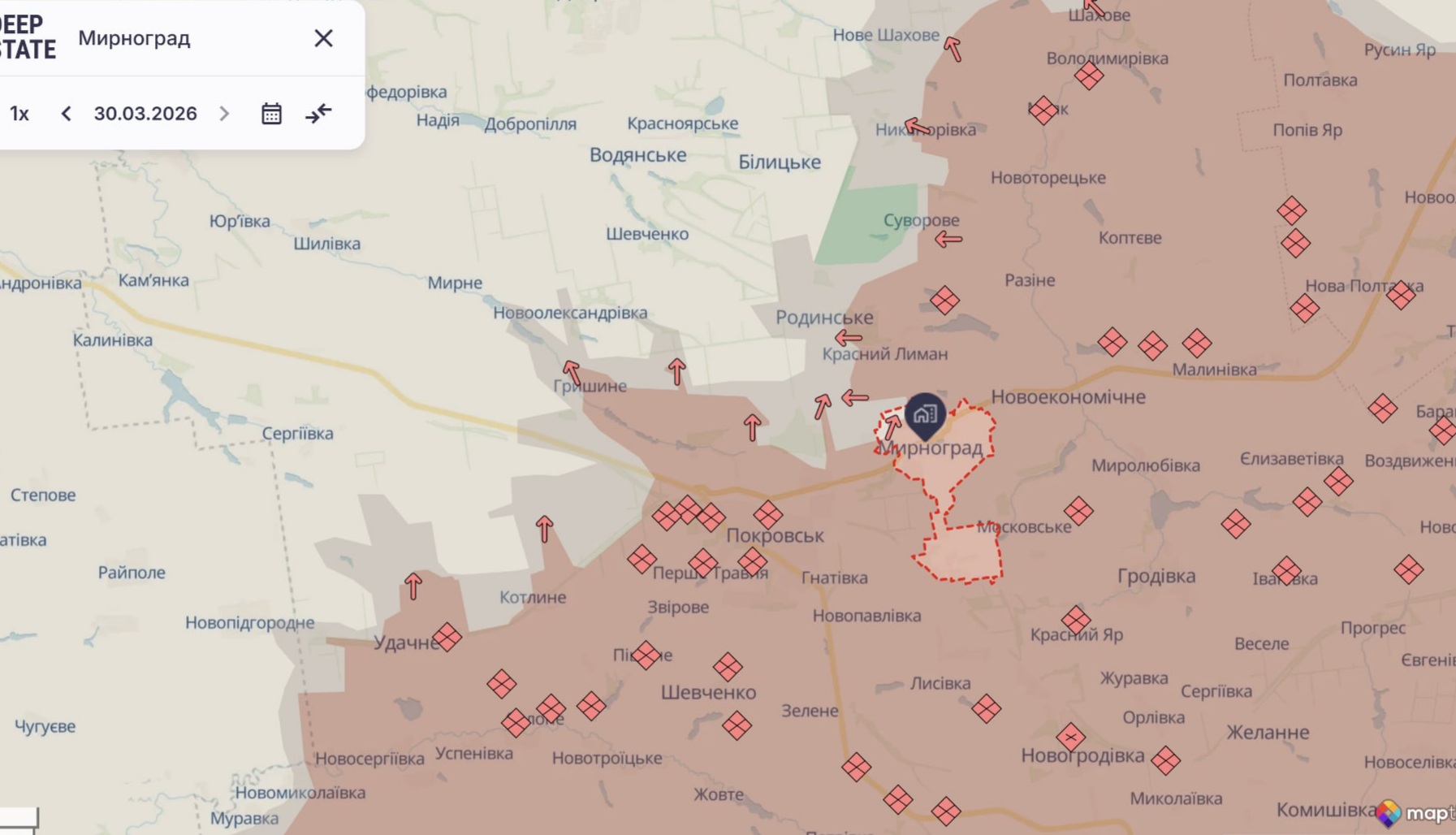 Ориентировочная карта боевых действий на 30 марта в 22:33/DeepStateMap