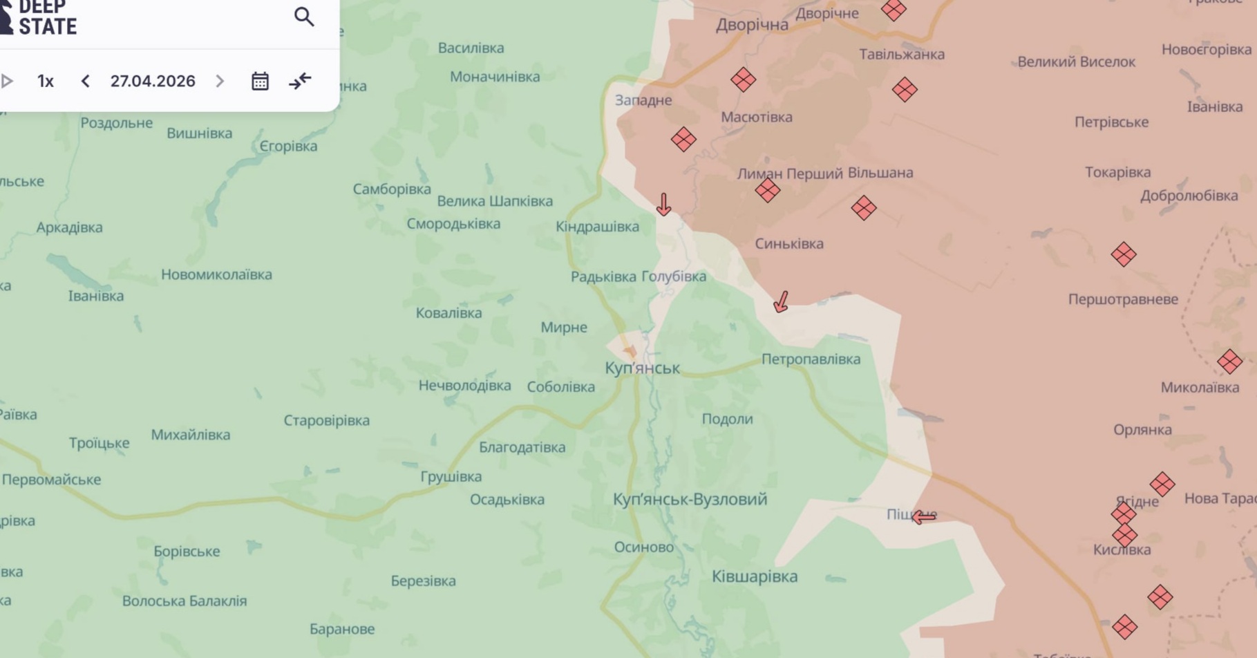 Ориентировочная карта боевых действий на 27 апреля в 23:15/DeepStateMap