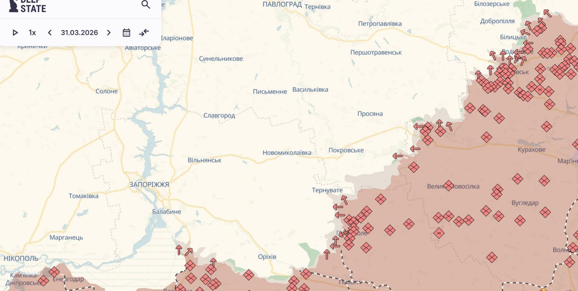 Ориентировочная карта боевых действий на 1 апреля в 22:21/DeepStateMap