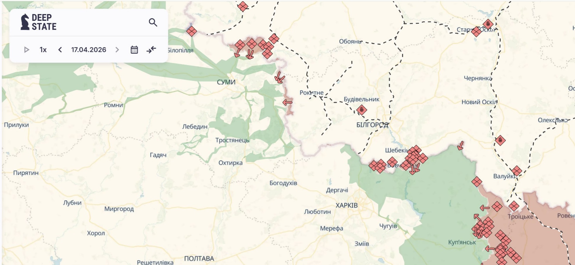 Ориентировочная карта боевых действий на 17 апреля в 15:18/DeepStateMap