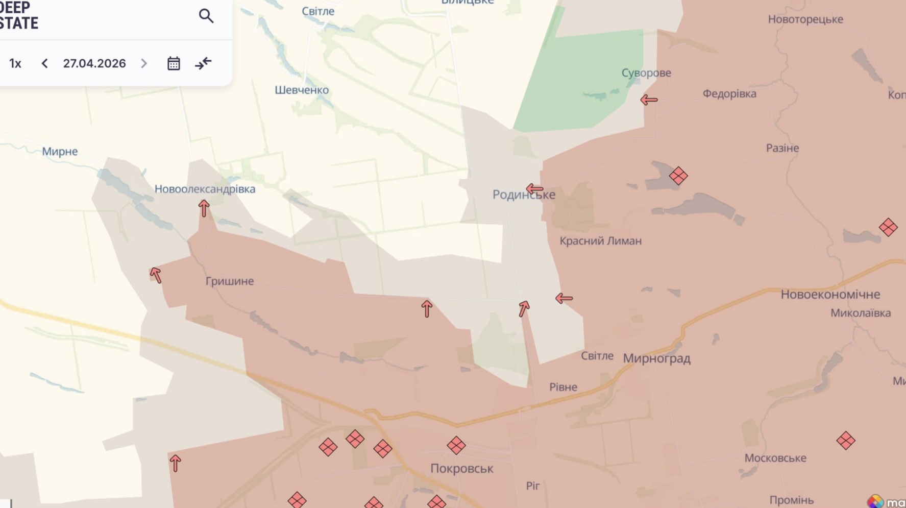 Ориентировочная карта боевых действий на 27 апреля в 23:15/DeepStateMap
