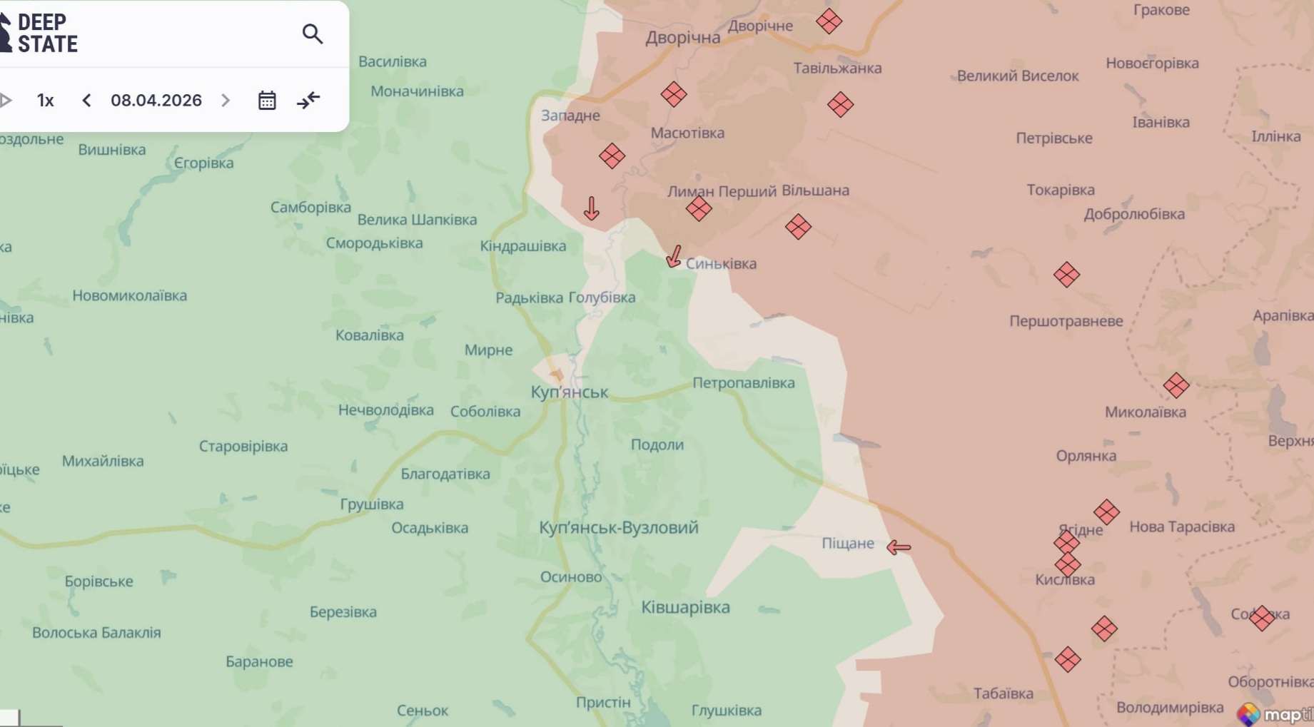 Ориентировочная карта боевых действий по состоянию на 8 апреля в 23:25/DeepStateMap