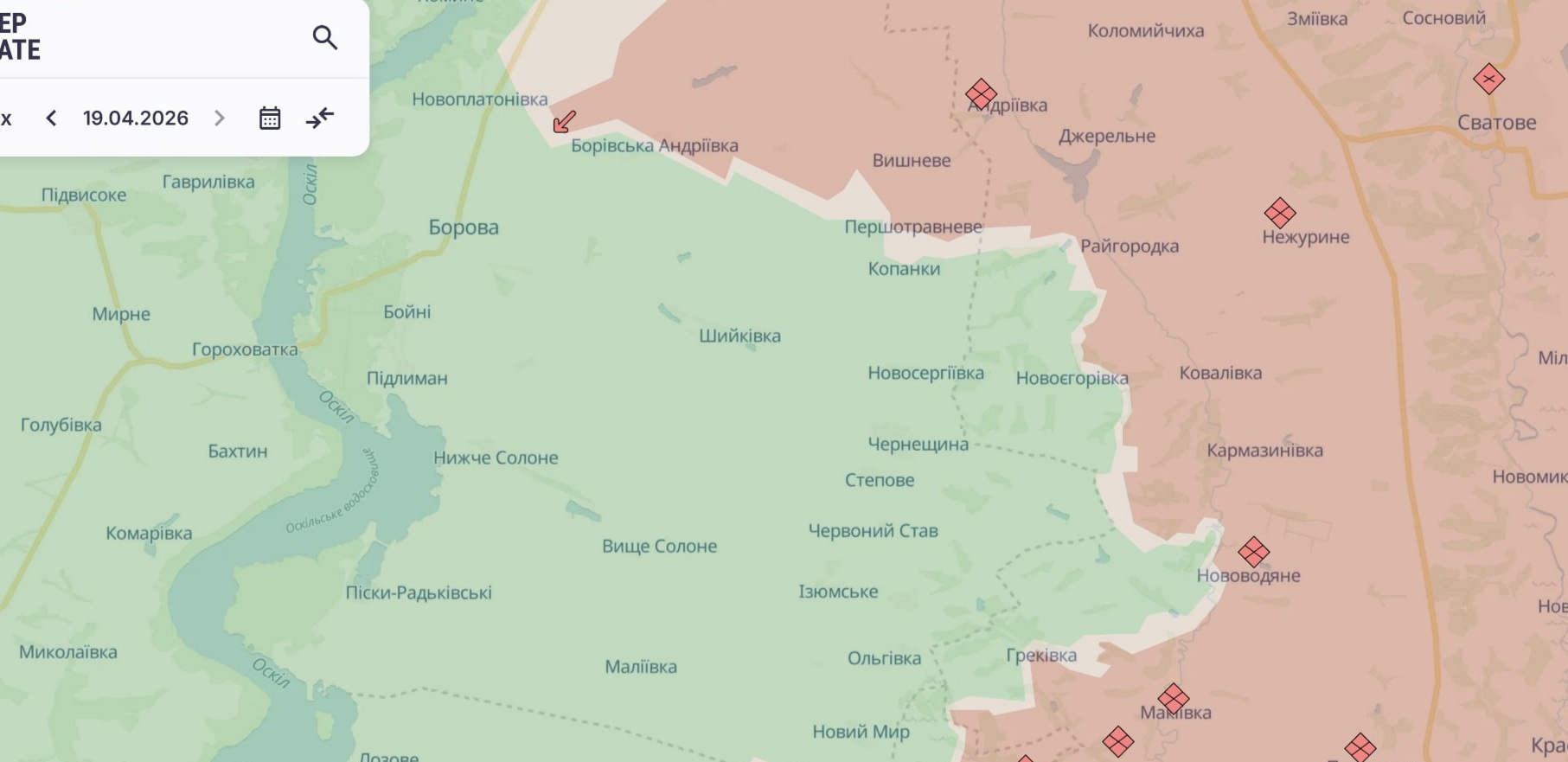 Ориентировочная карта боевых действий на 19 апреля в 21:07/DeepStateMap