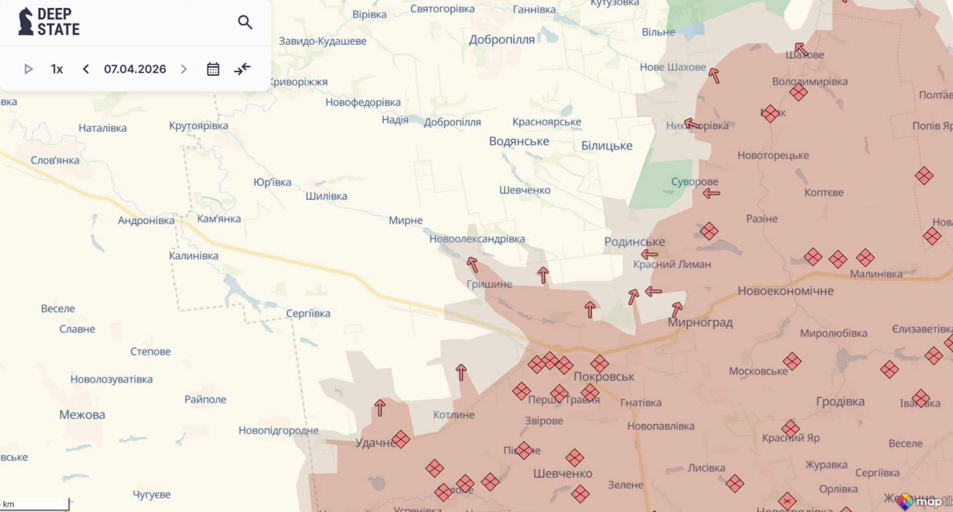 Ориентировочная карта боевых действий на 7 апреля в 18:29/DeepStateMap