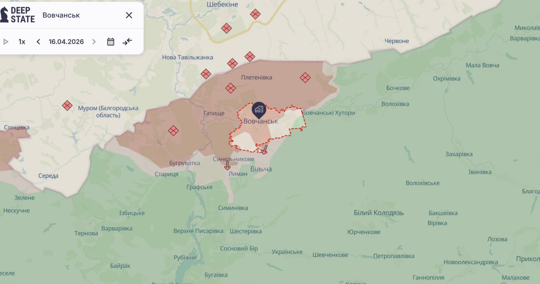 Ориентировочная карта боевых действий на 16 апреля в 23:29/DeepStateMap