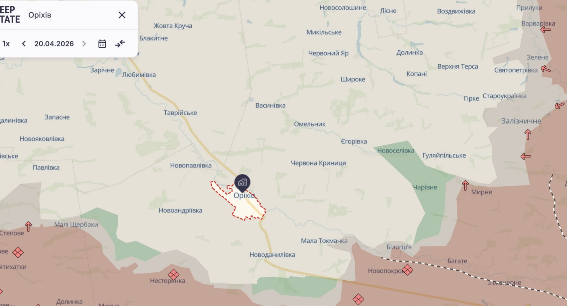 Ориентировочная карта боевых действий на 20 апреля в 23:09 / DeepStateMap