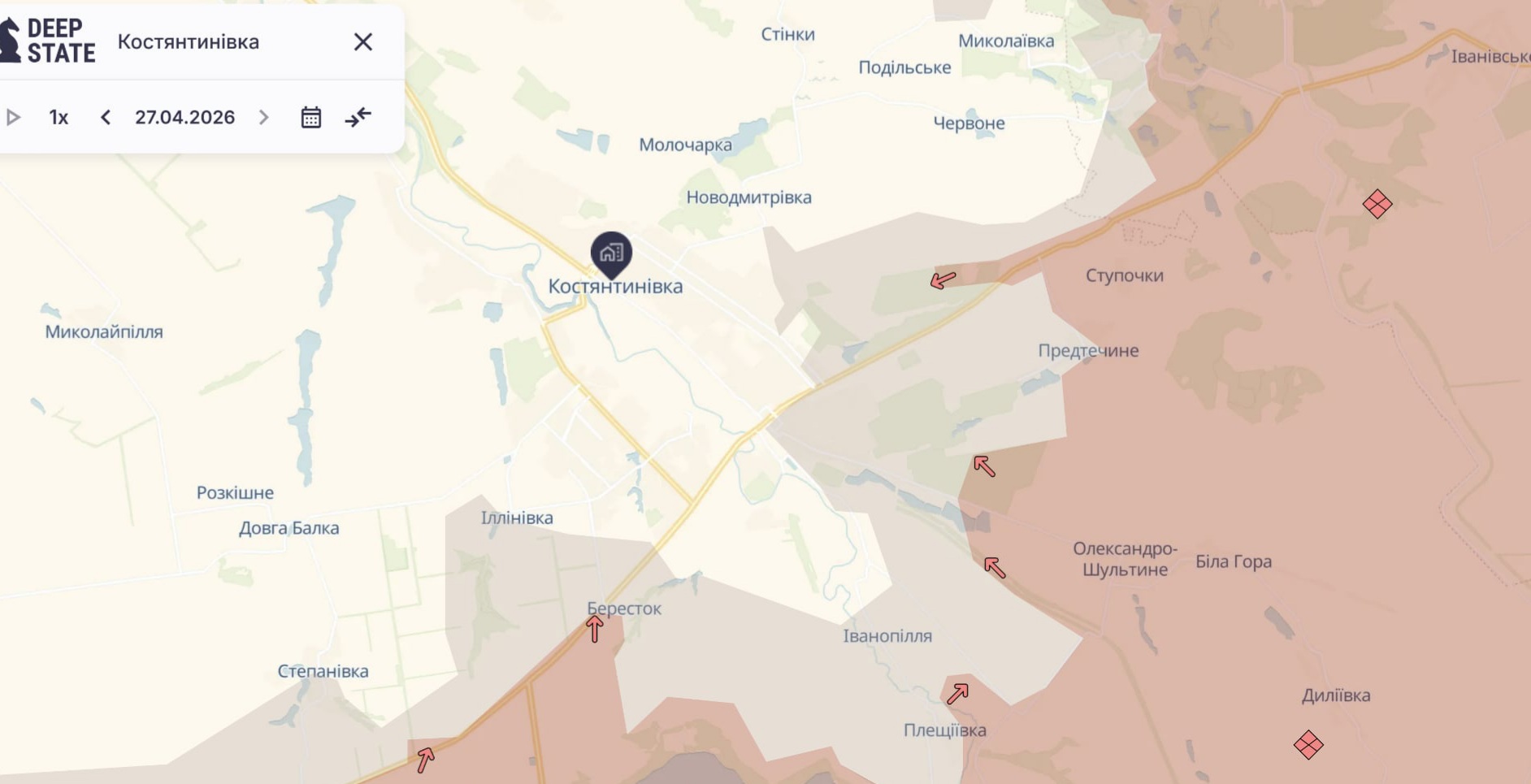 Ориентировочная карта боевых действий на 27 апреля в 23:15/DeepStateMap