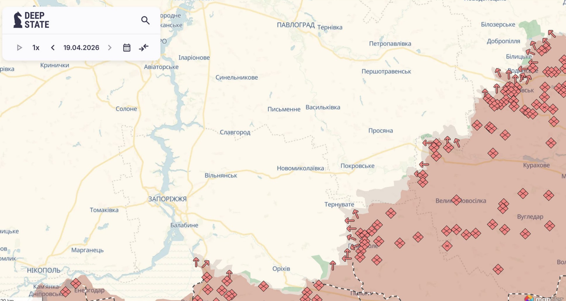 Ориентировочная карта боевых действий на 19 апреля в 21:07/DeepStateMap