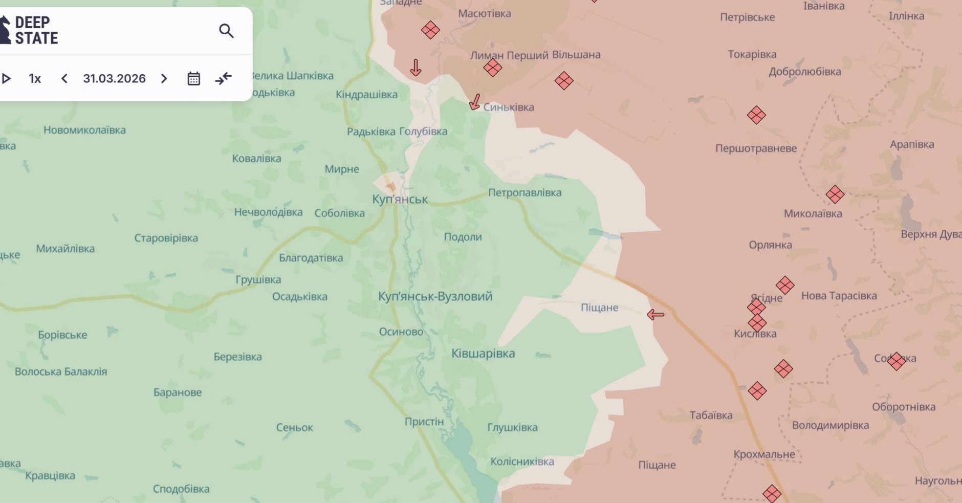 Ориентировочная карта боевых действий на 1 апреля в 22:21/DeepStateMap