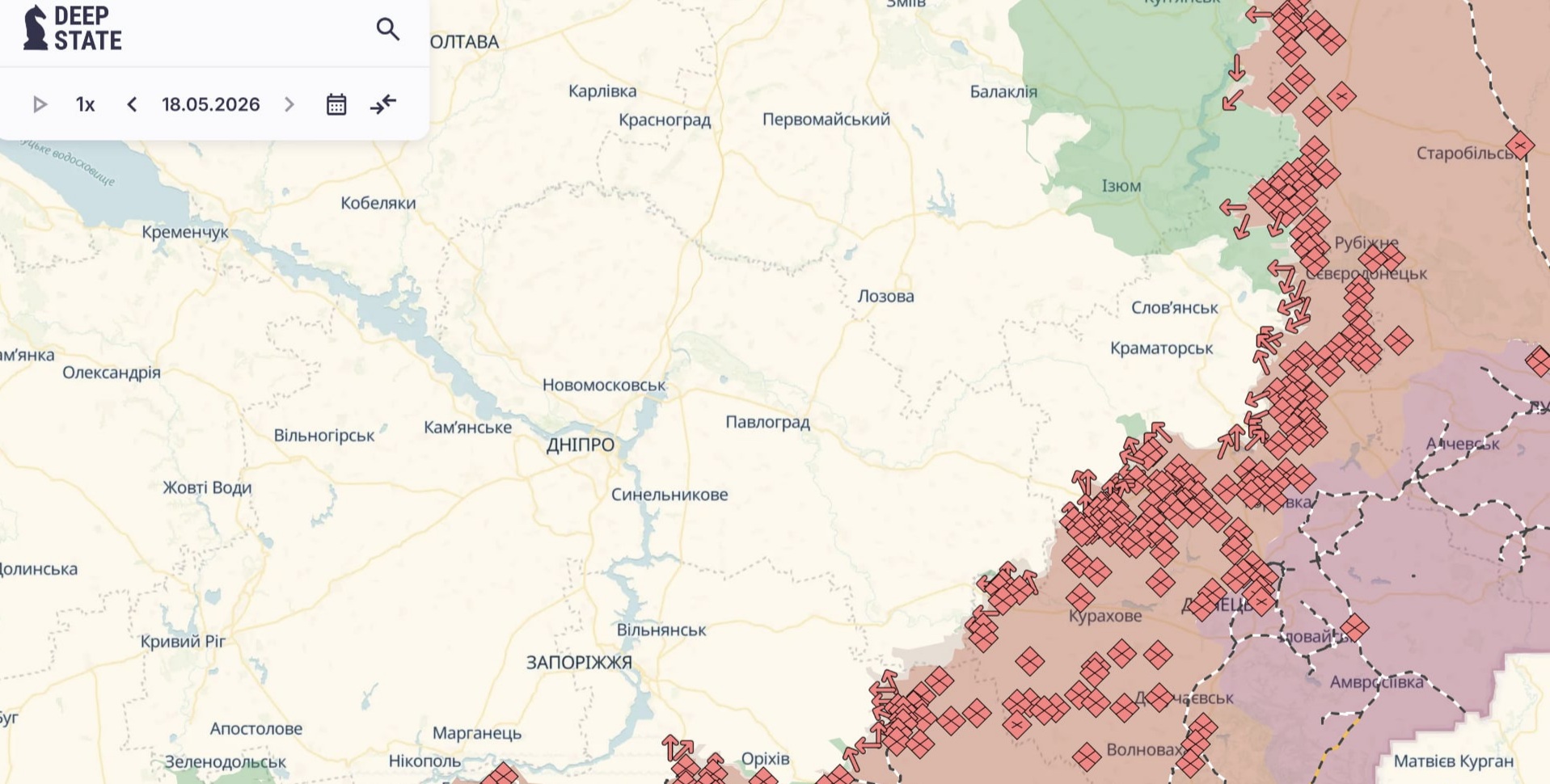 Ориентировочная карта боевых действий на 18 мая в 21:34/DeepStateMap