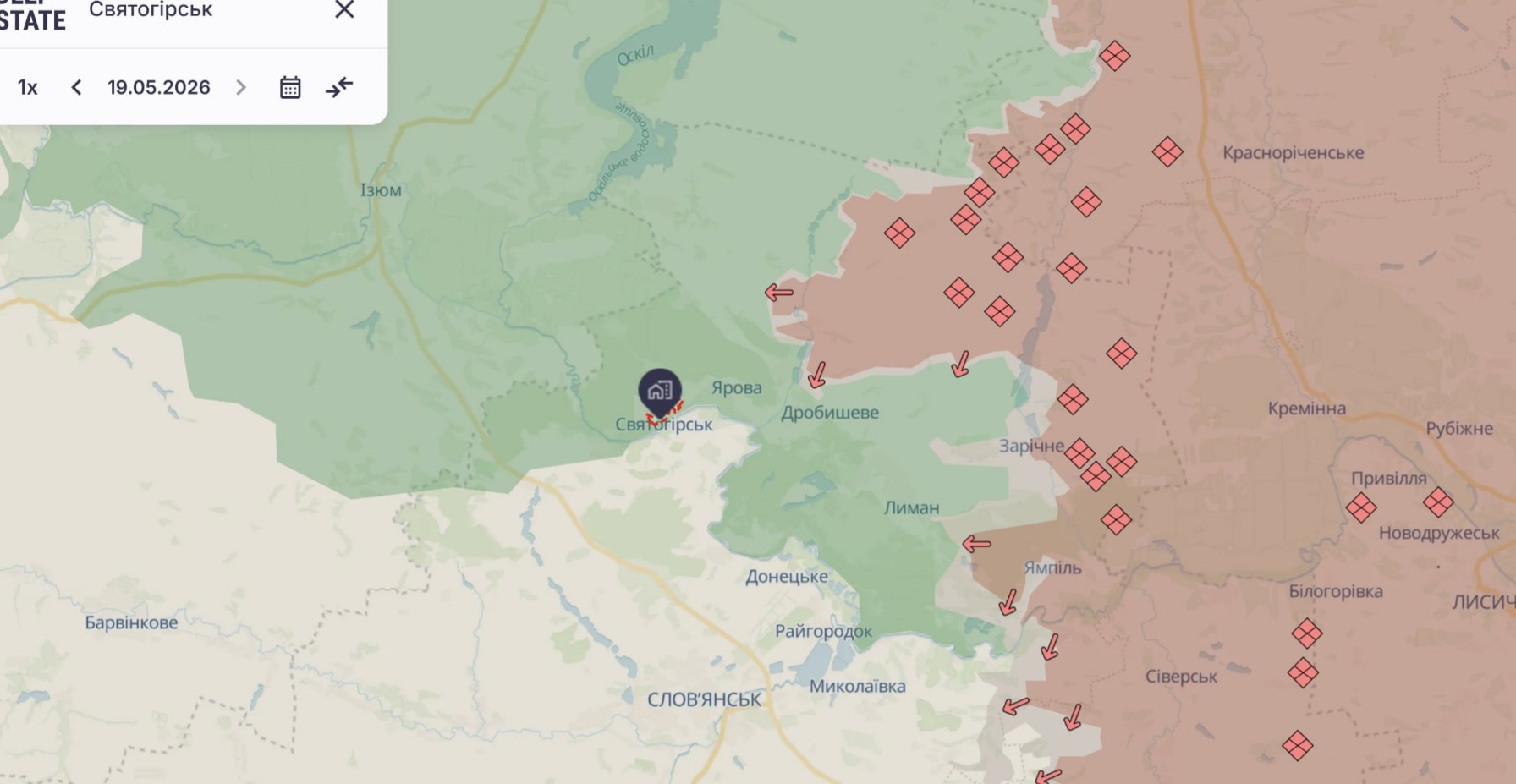 Ориентировочная карта боевых действий на 19 мая в 22:31/DeepStateMap